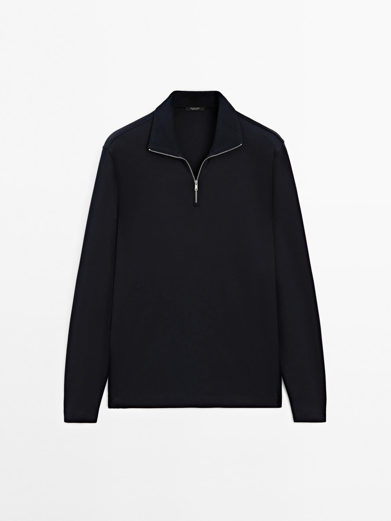 Massimo Dutti - Herre - Poloshirt Med Kvart Lynlås Og Høj Hals - Marineblå - S