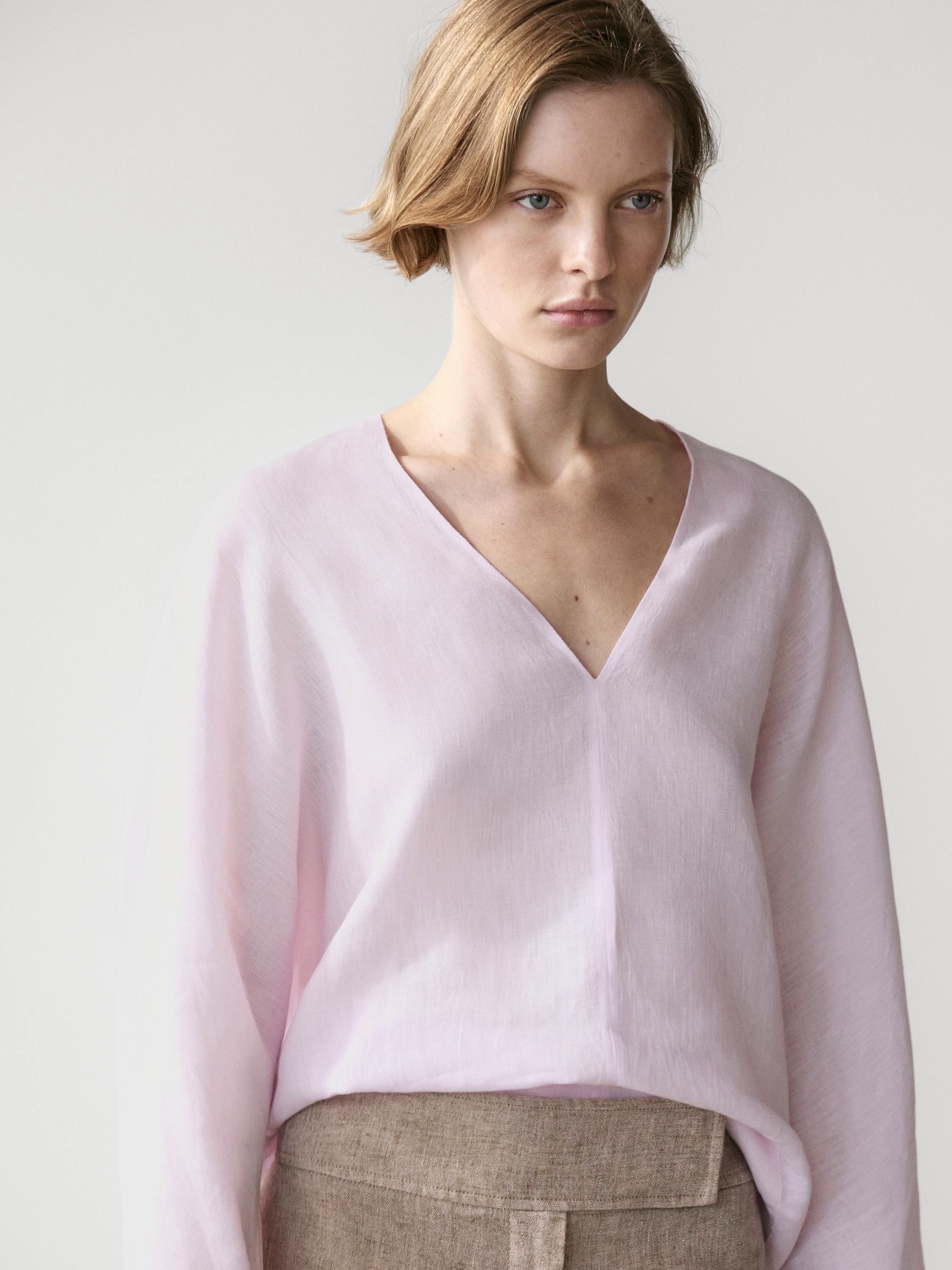 Blusa cuello pico 100% lino