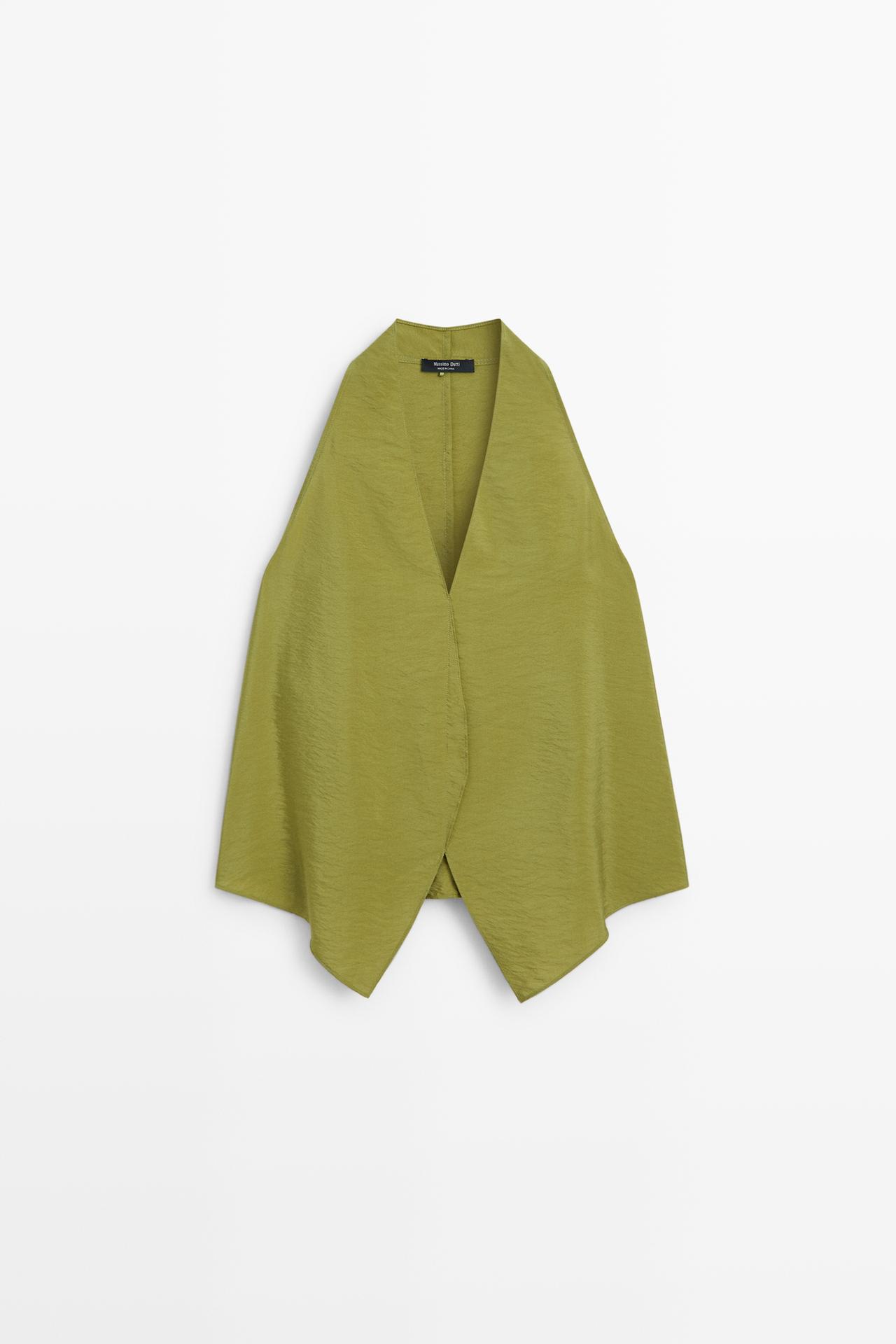 Flowing surplice halter top — Green