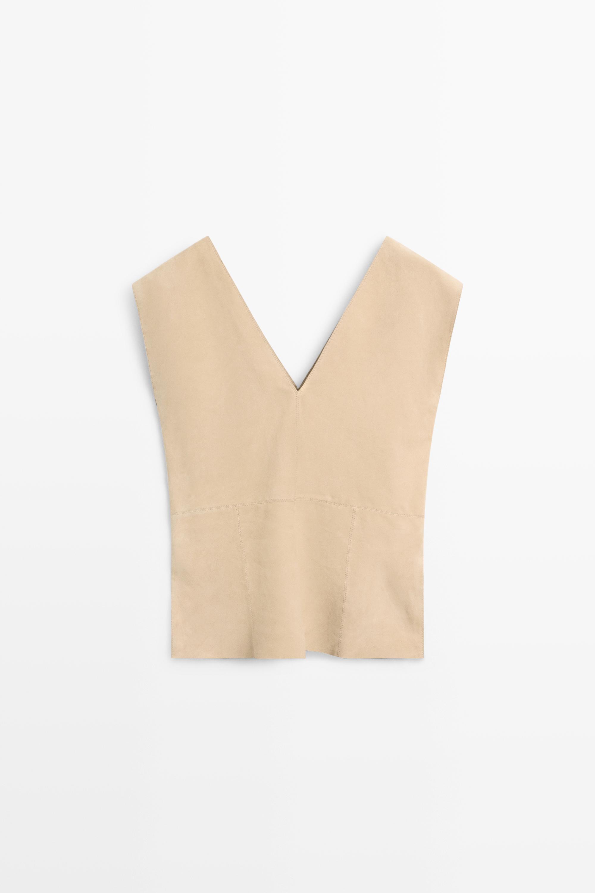 Sleeveless suede leather top — BEIGE