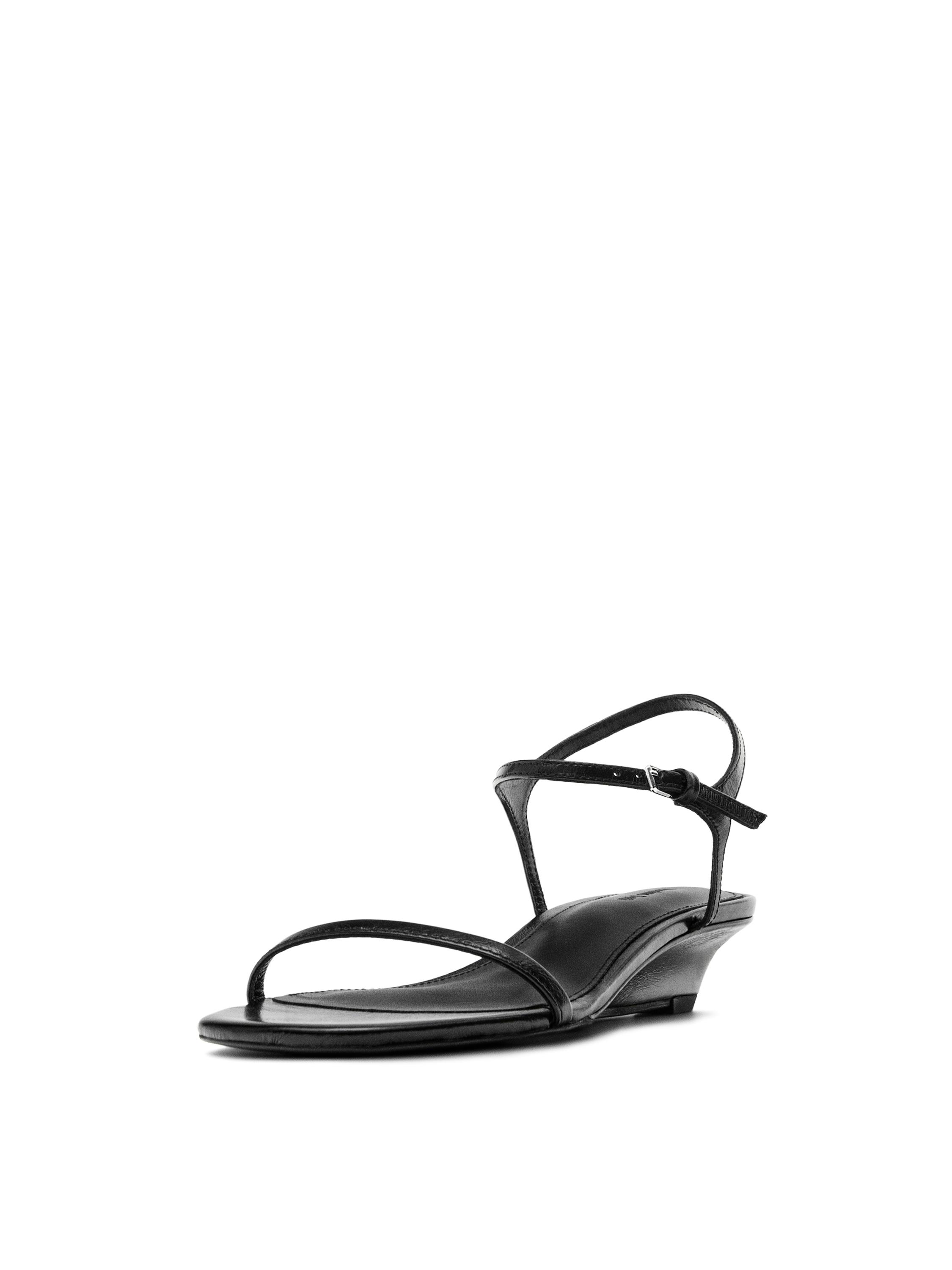 Strappy leather mid-wedge sandals — BLACK