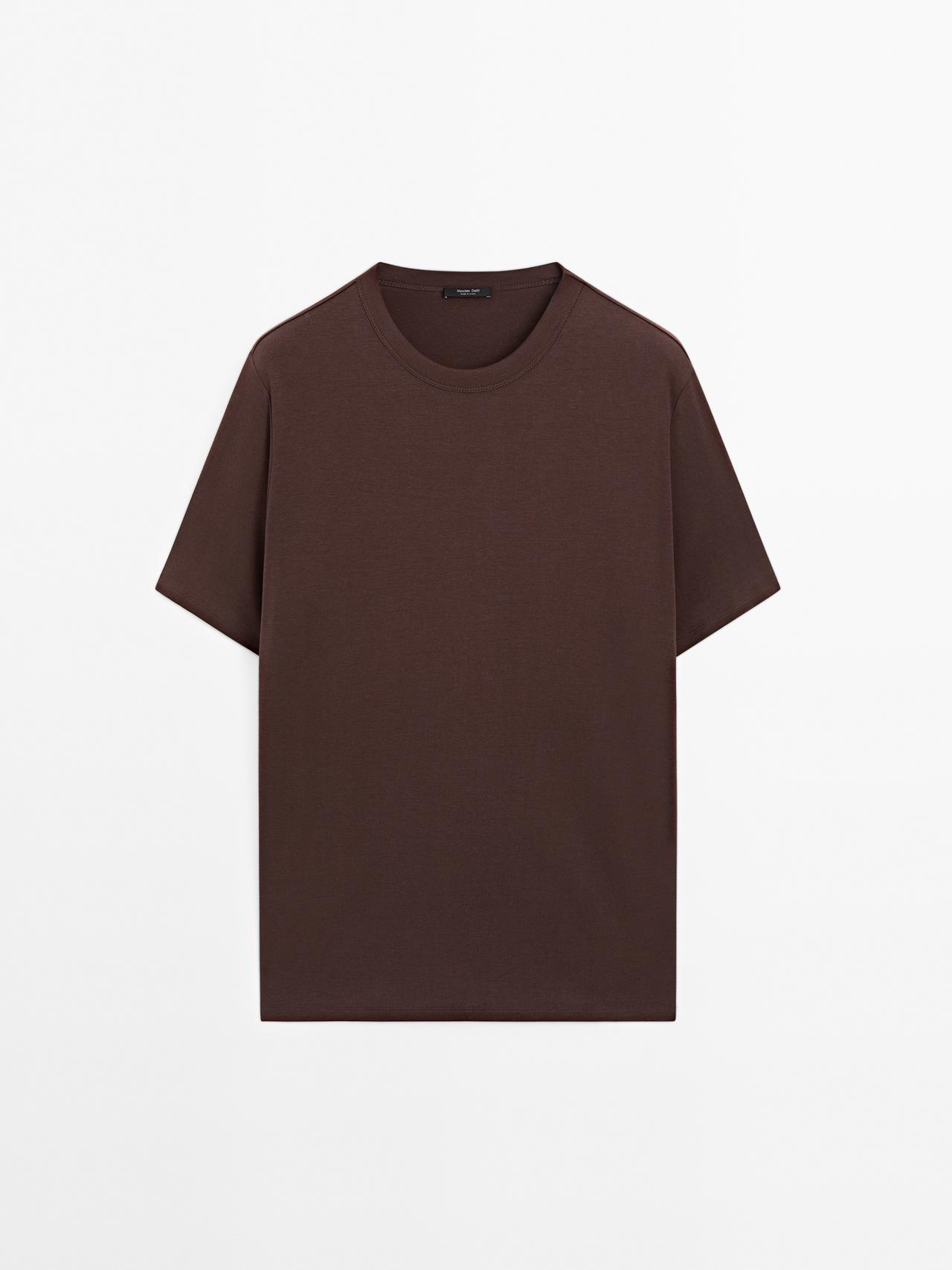 Massimo Dutti - Herre - Kortærmet T-Shirt I En Bomuldsblanding - Bordeaux - Xxl
