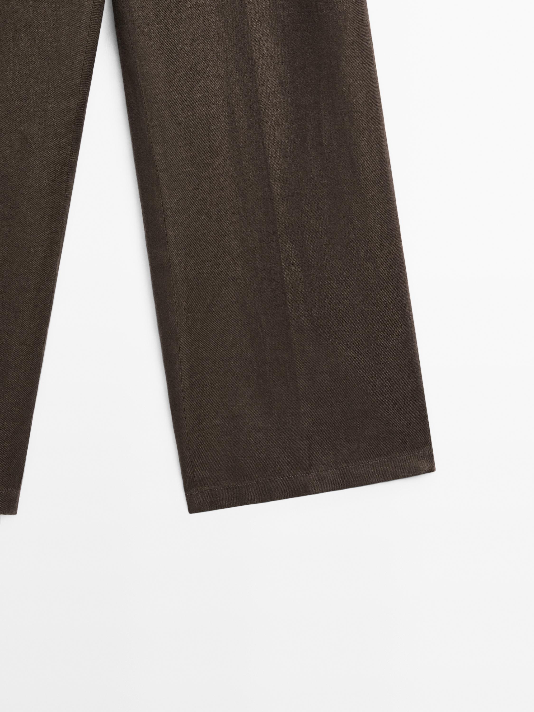 100% linen wide-leg elastic detail trousers