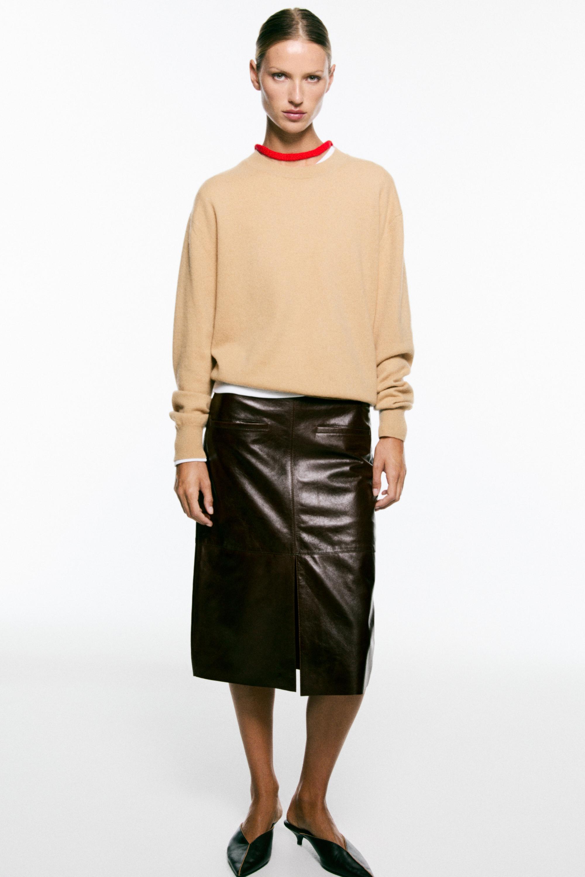 100% cashmere long sleeve sweater - CAMEL