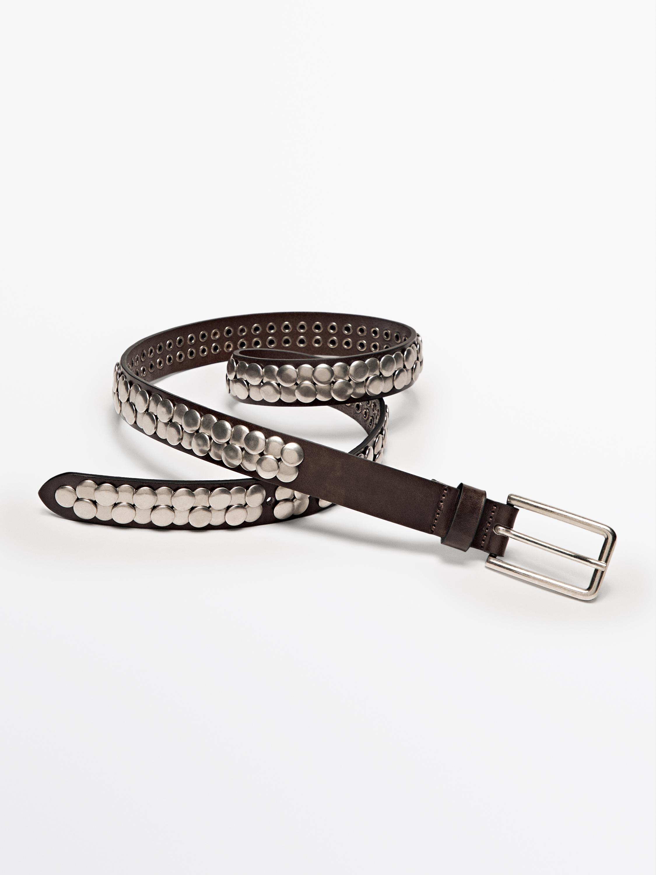 Nappa leather belt with multiple studs