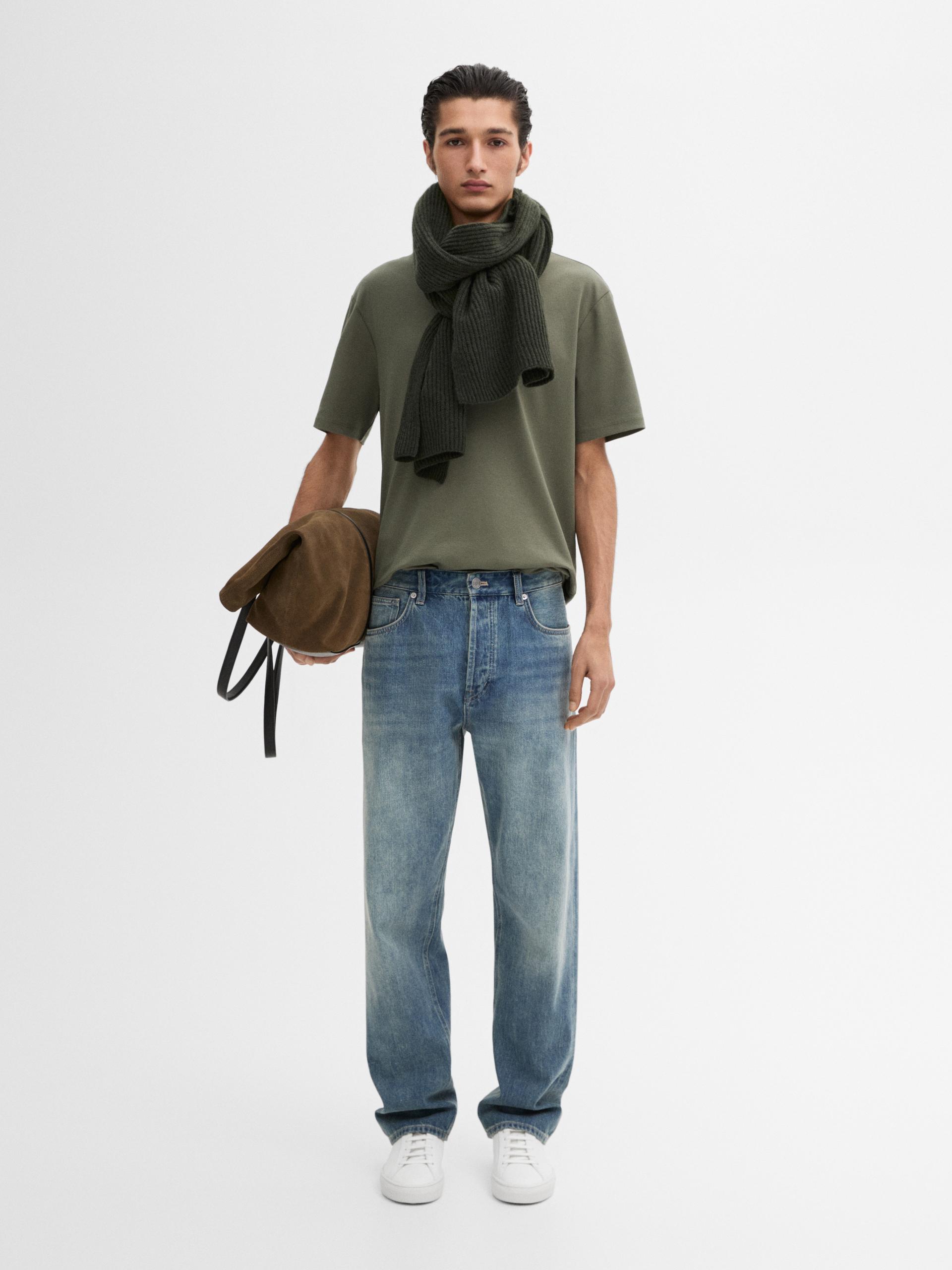 T-Shirt 100% Algodão Mercerizado - Verde Musgo - M - Massimo Dutti - Homem