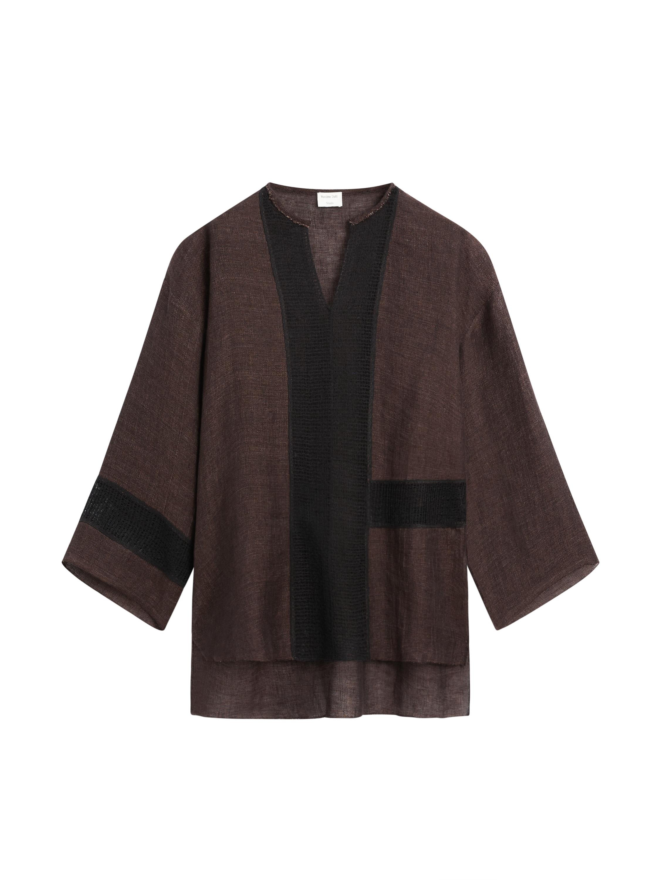 Flowing oversize linen blend blouse with lace trim
