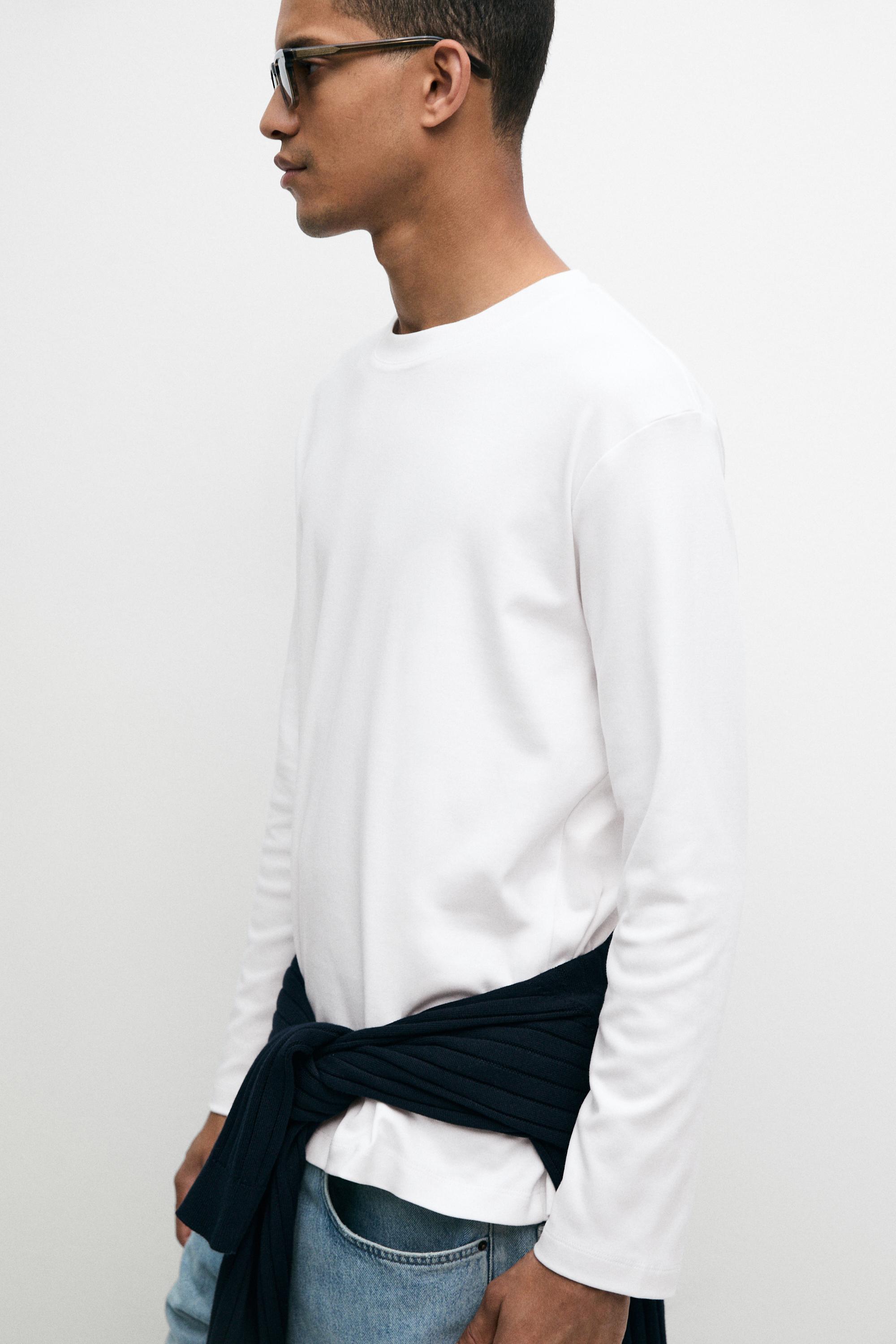 100% cotton long sleeve T-shirt — WHITE