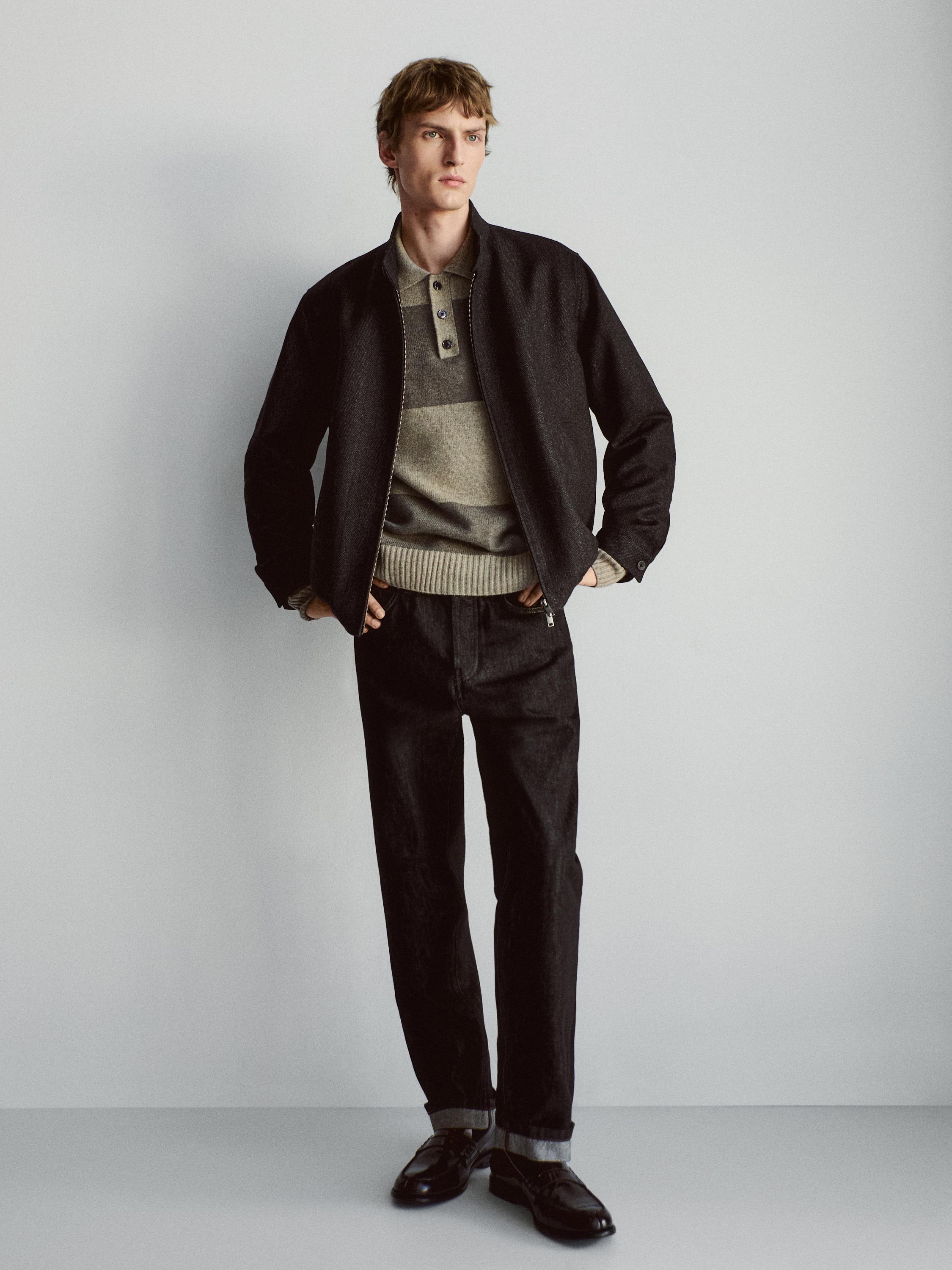 100% wool herringbone bomber jacket — GREY