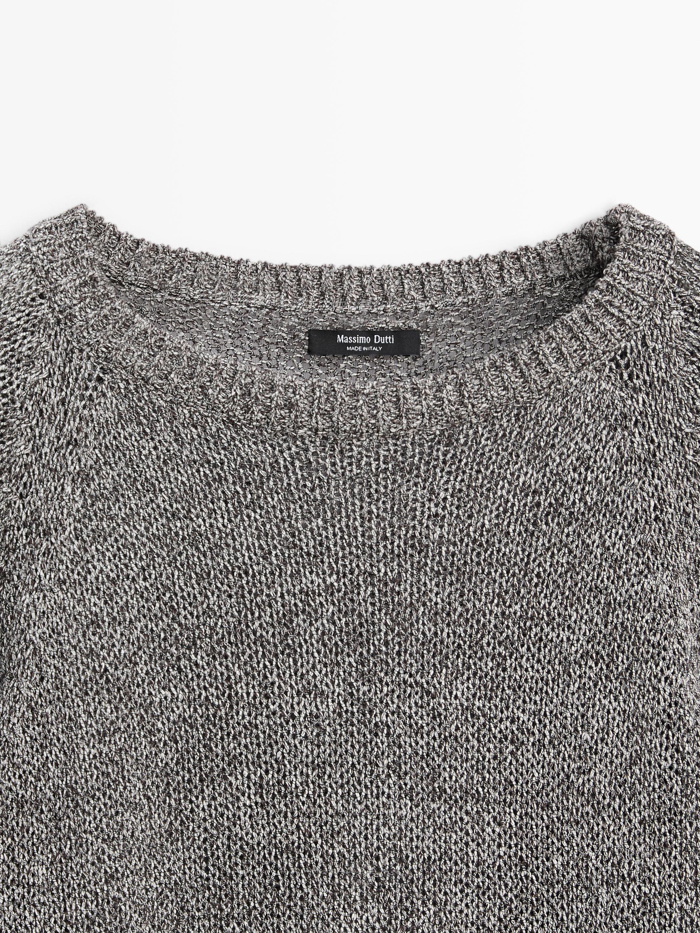 Cotton blend heathered knit sweater — MEDIUM GREY