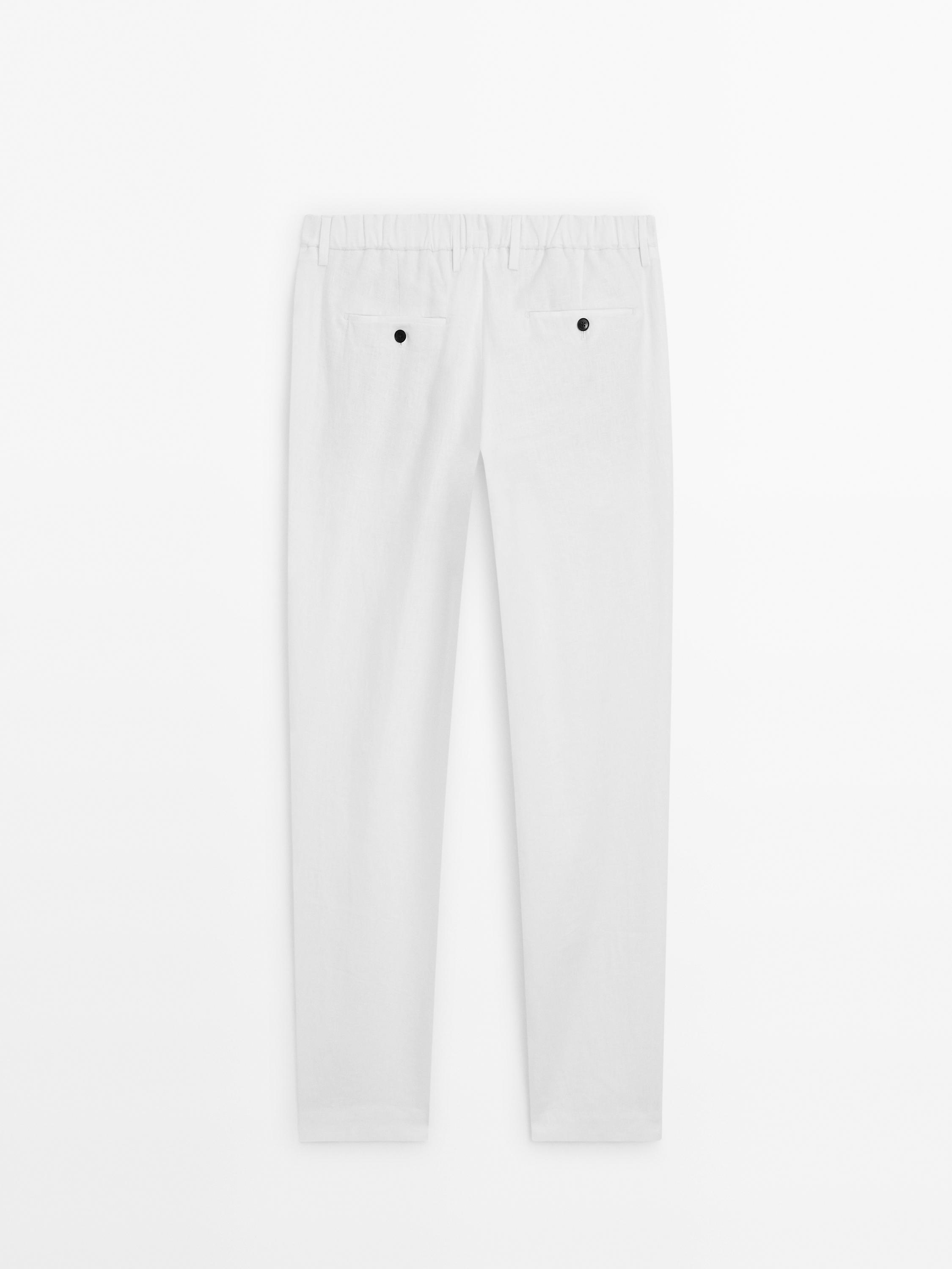 Pantalon regular fit 100 % lin