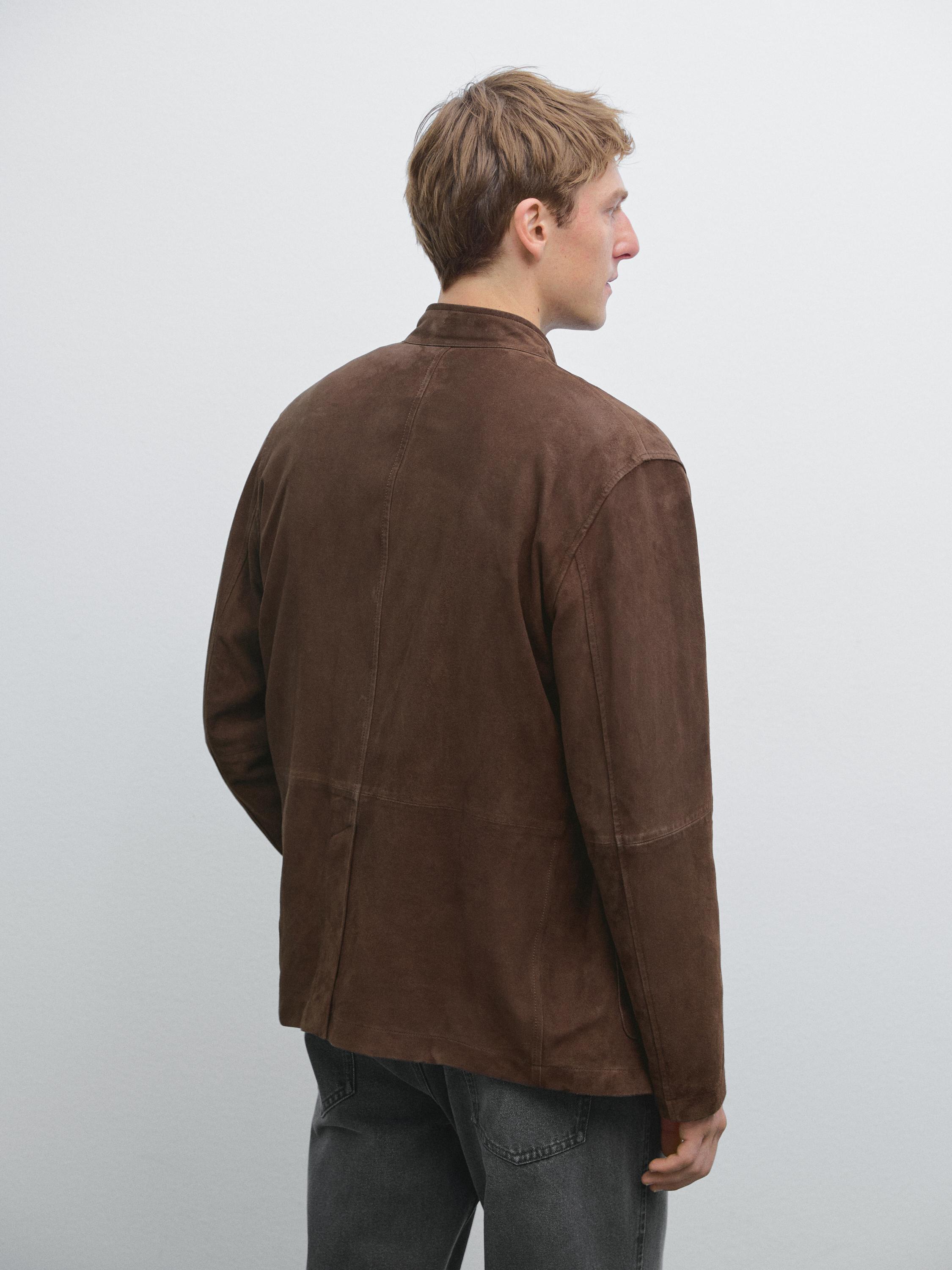 Suede leather stand collar jacket