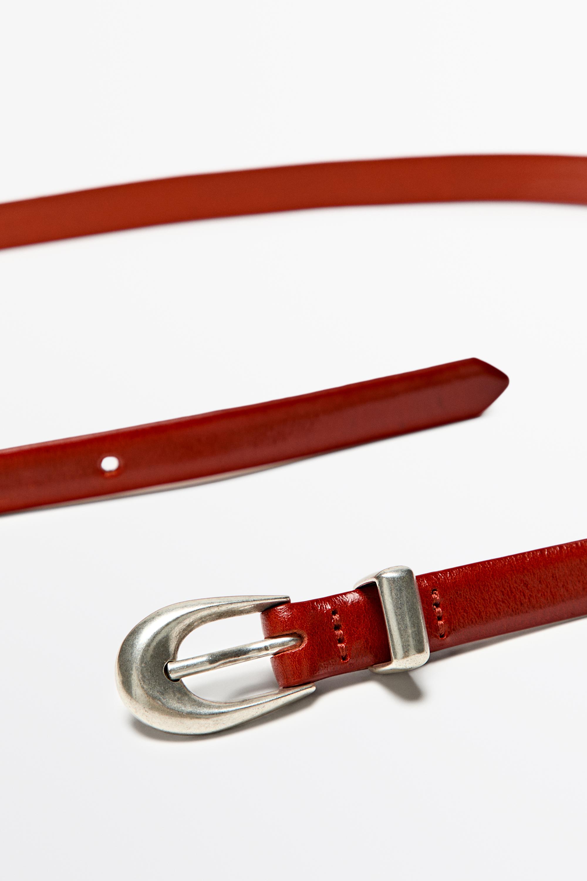 Nappa leather belt with keeper loop detail — RED