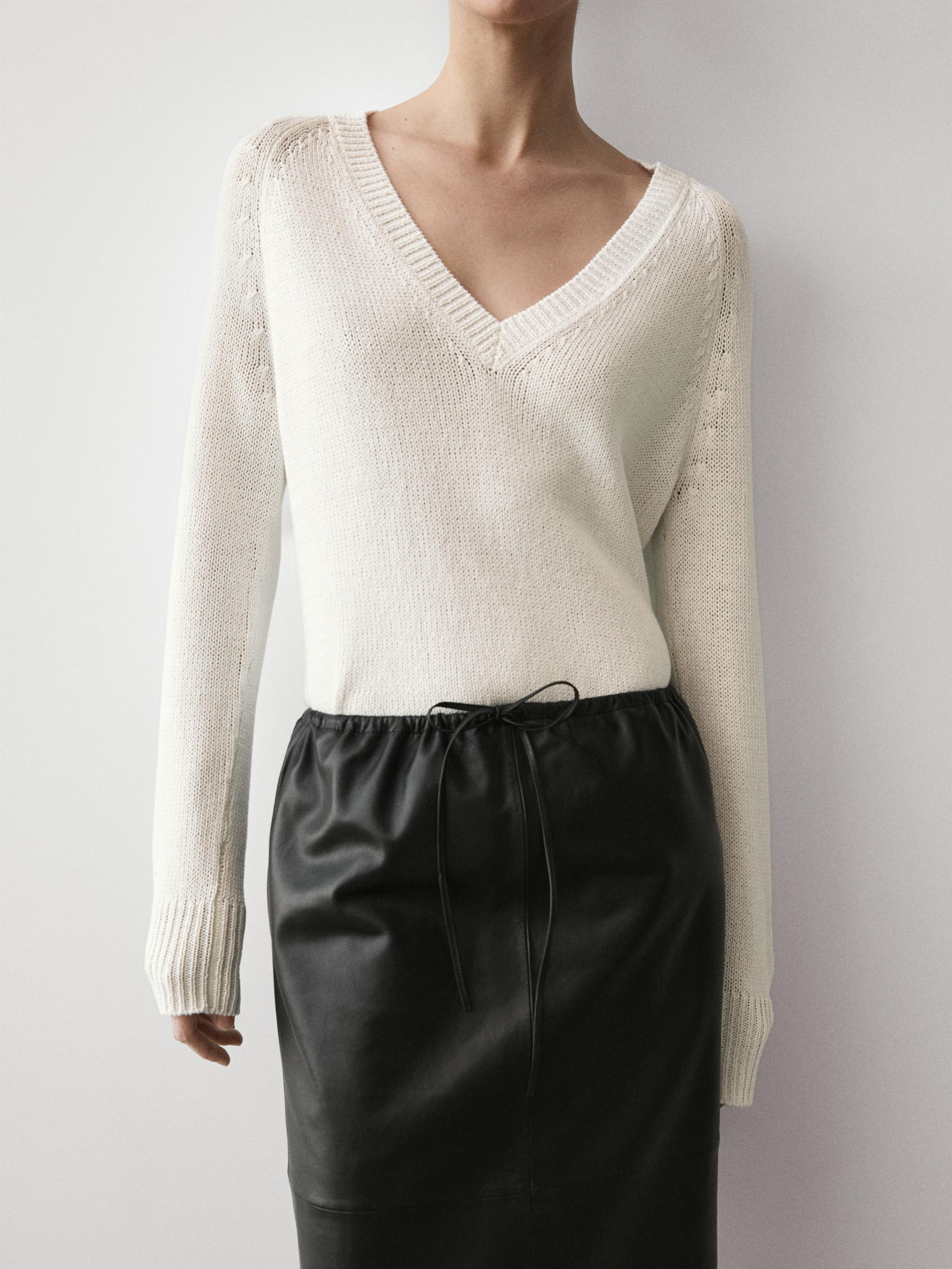 Nappa leather midi skirt with lace detail — BLACK