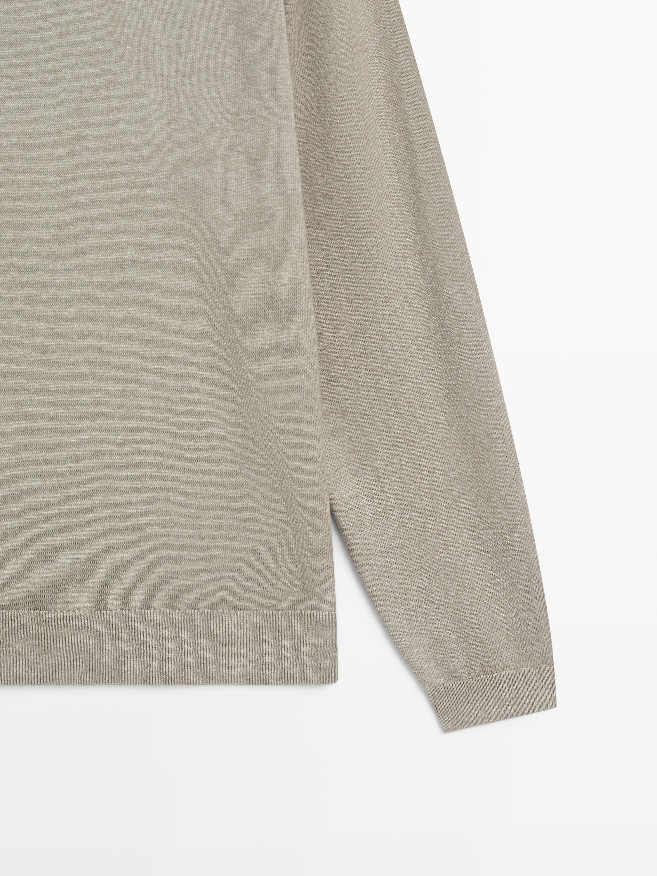 Cotton knit polo sweater — Greyish green