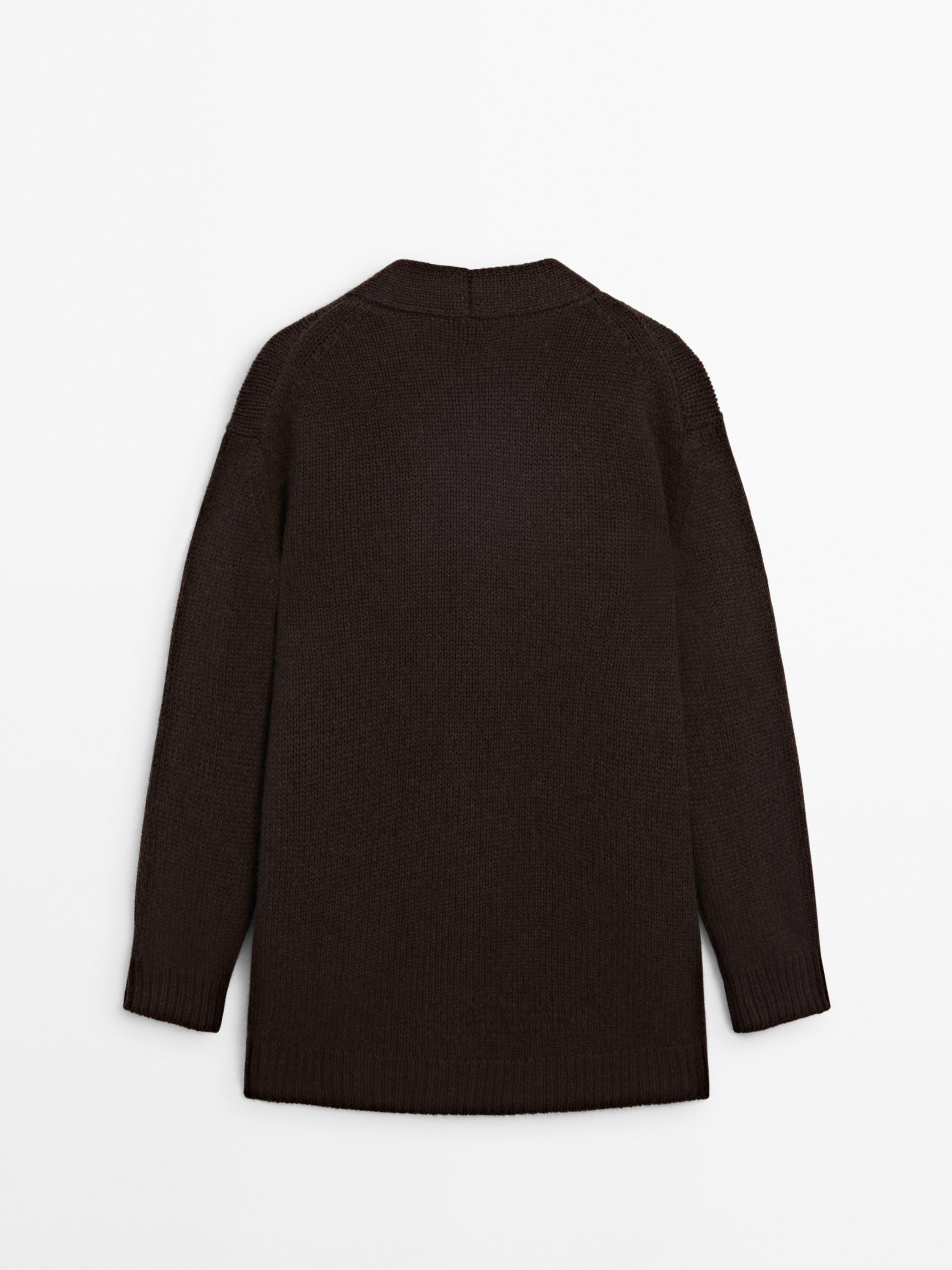 Long plain knit 100% cashmere cardigan