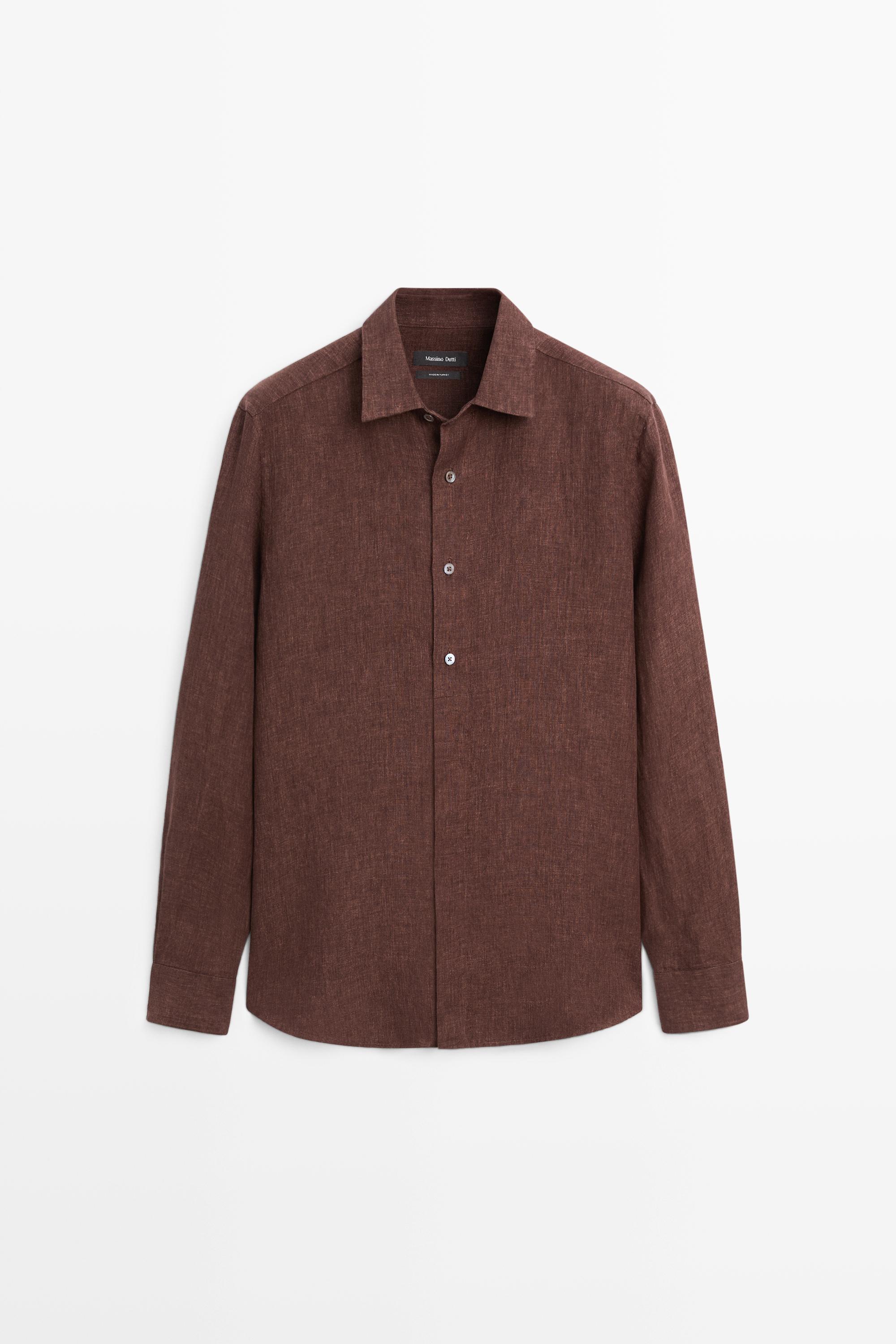 Lniana koszula regular fit z guzikami