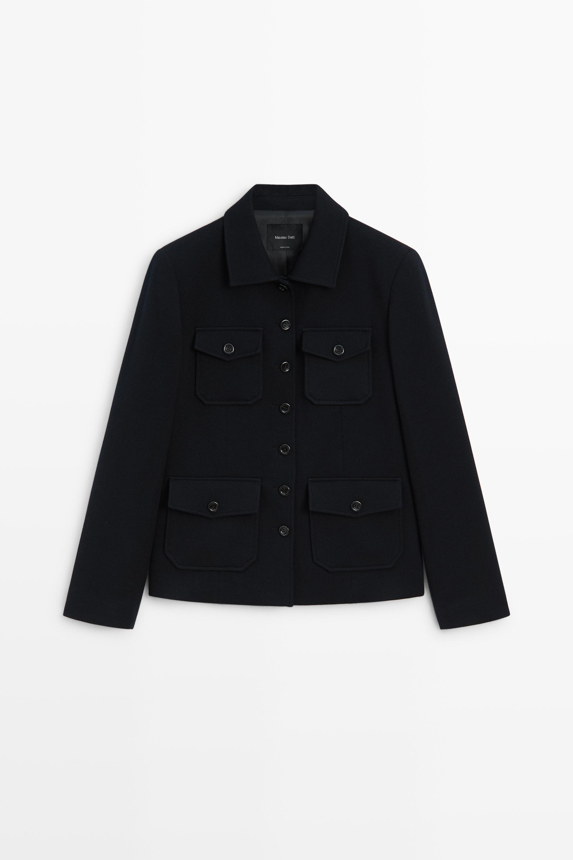 Wool blend jacket with pocket detail by Massimo Dutti