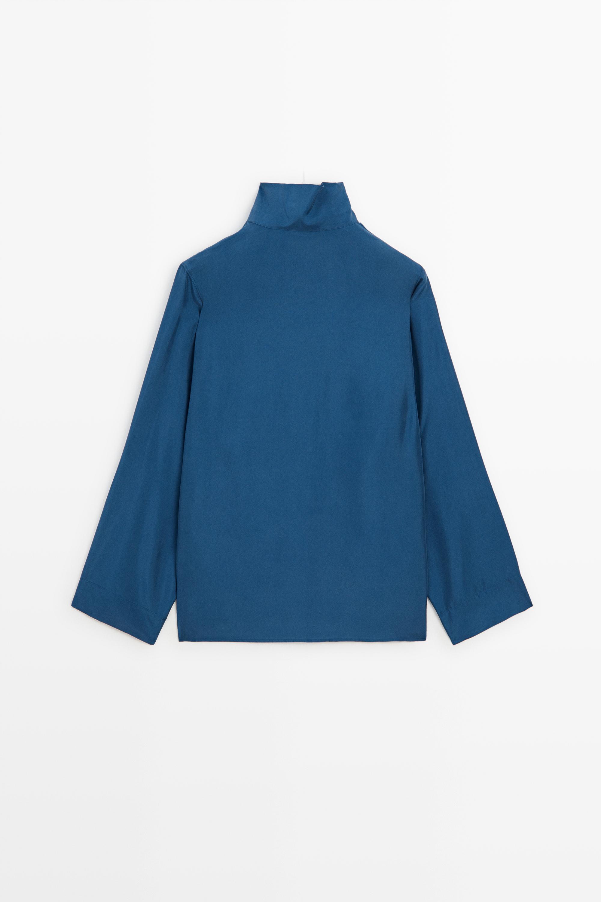 100% mulberry silk high-collar shirt
