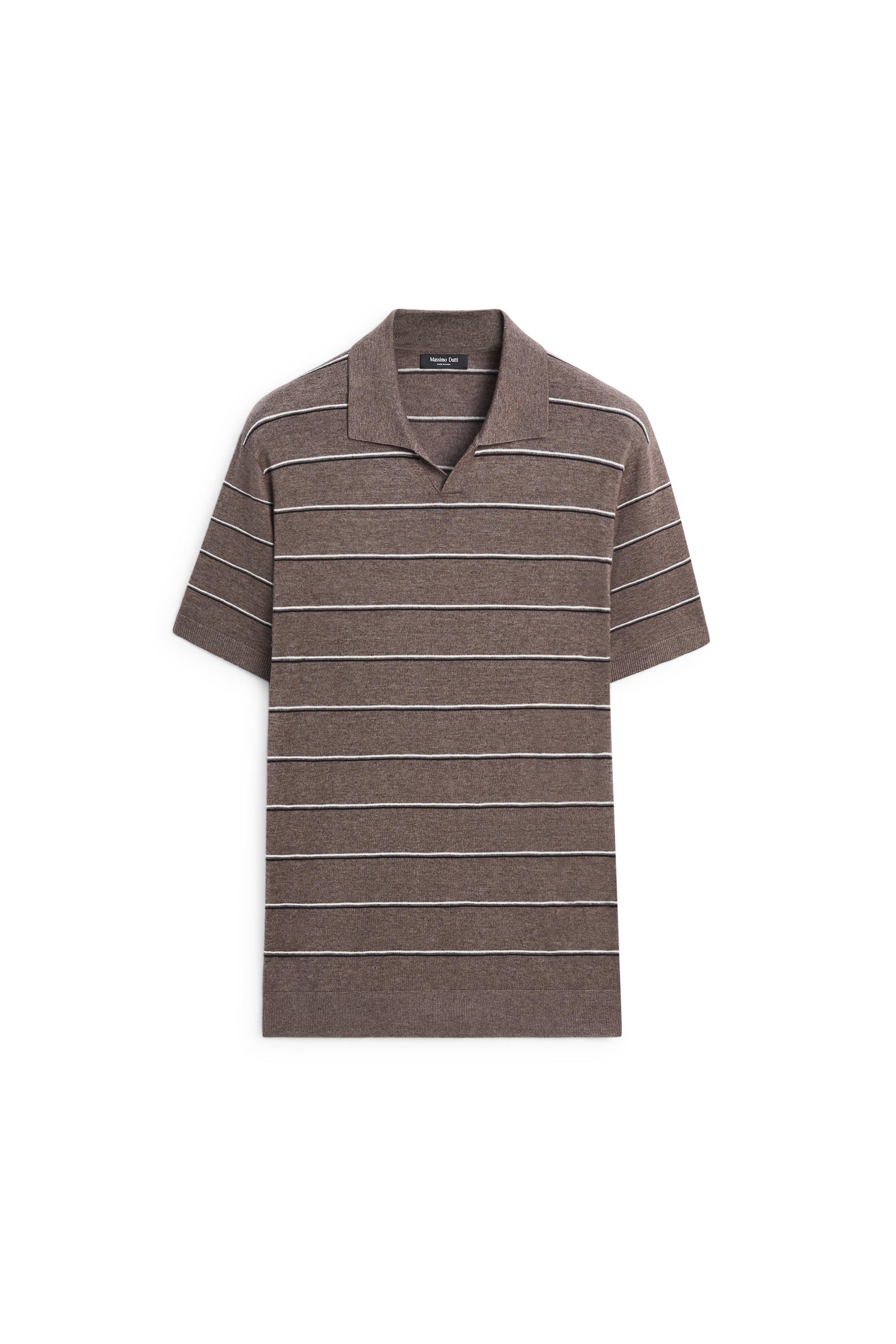 Striped knit V-neck polo shirt — CAREY