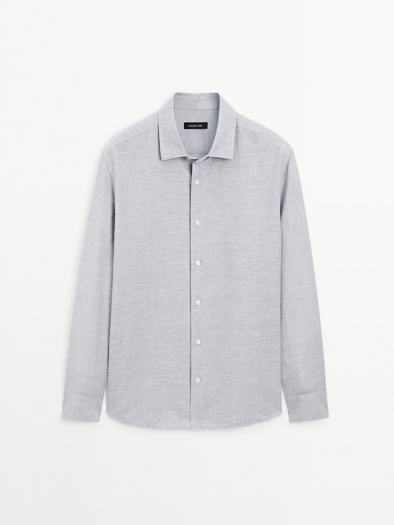 Massimo Dutti - Herre - Meleret, Regular Fit Skjorte - Blå - L