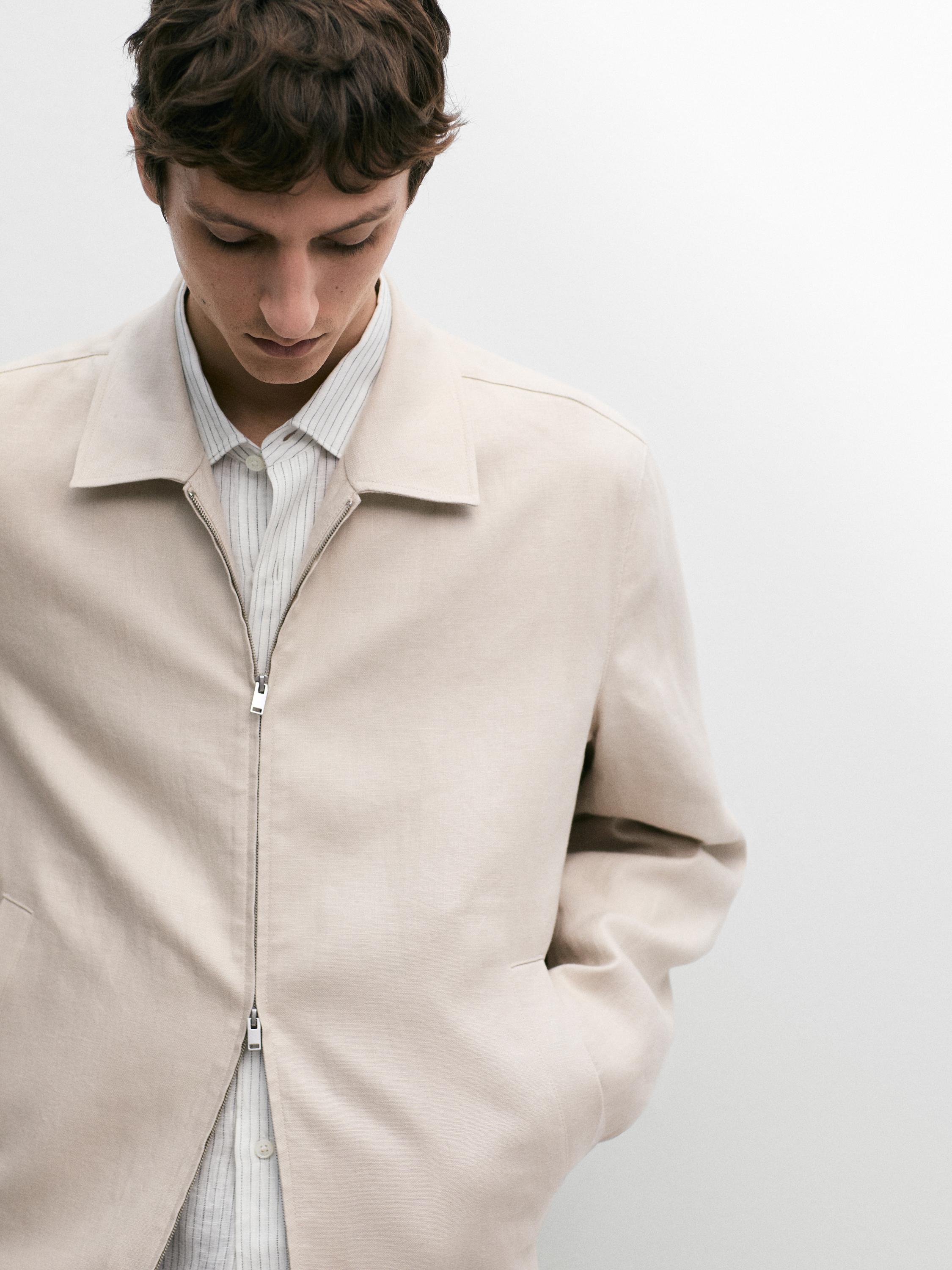 100% linen total look bomber jacket — BEIGE