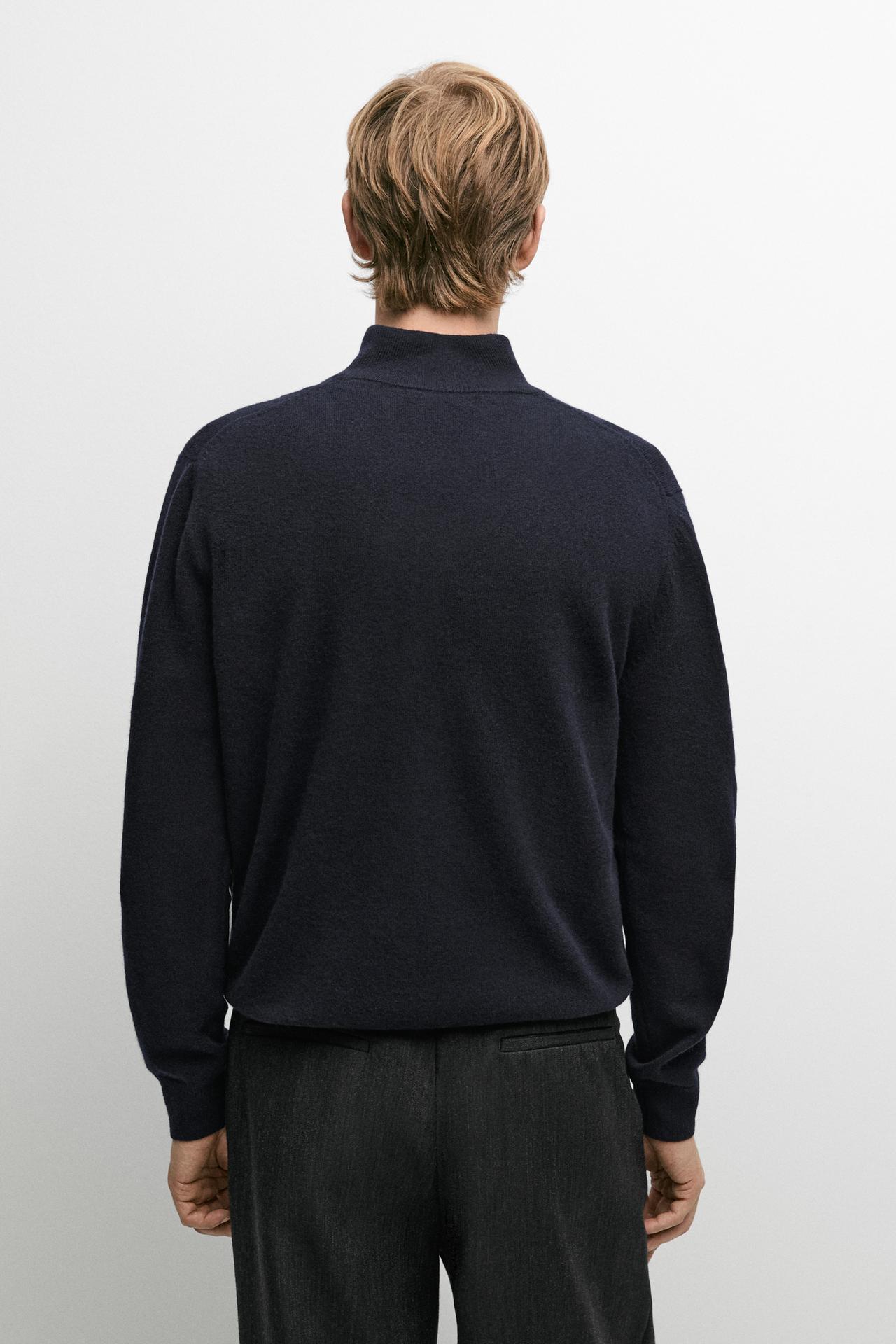 Wool blend mock neck knit sweater — NAVY BLUE