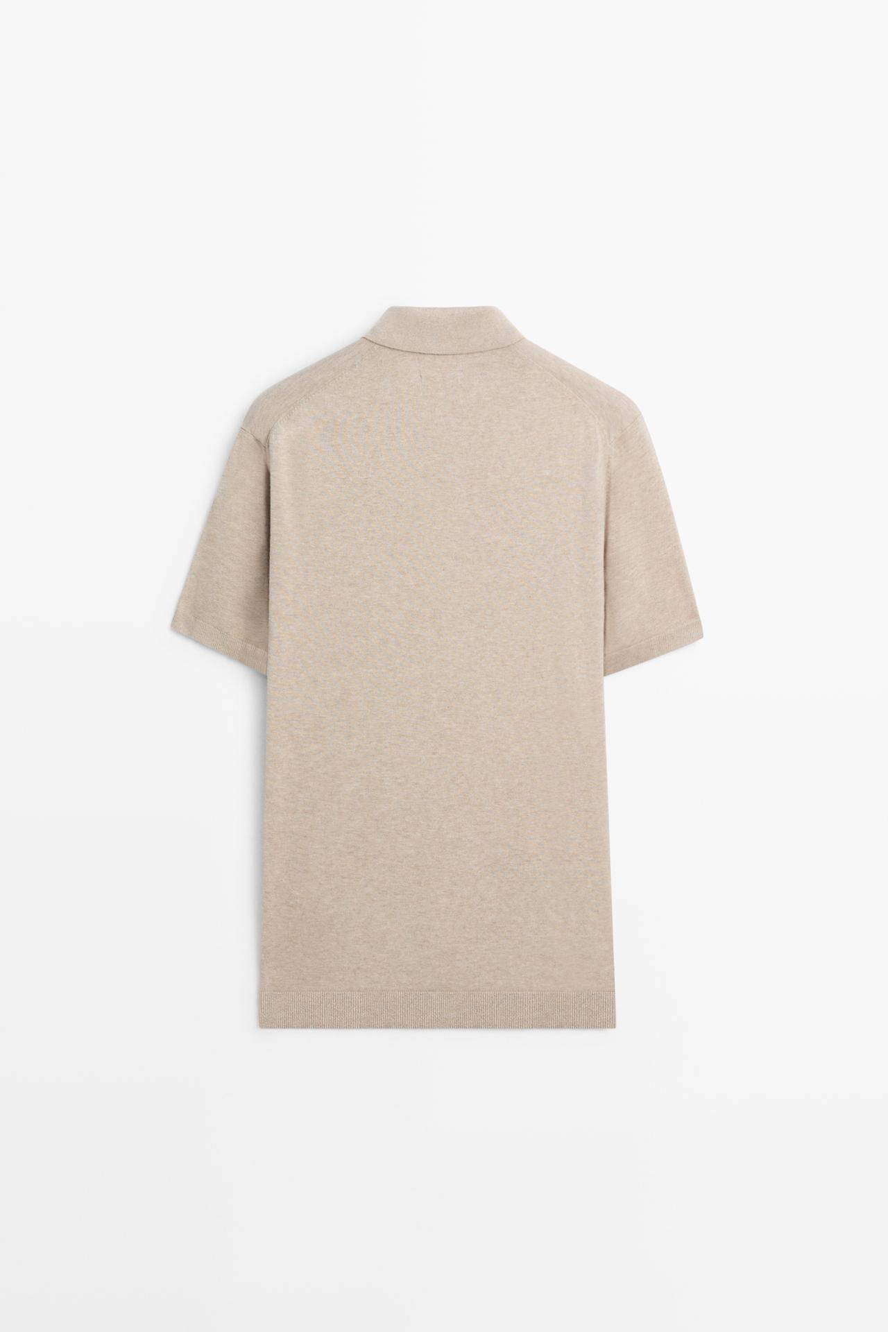 100% cotton knit polo sweater — BEIGE