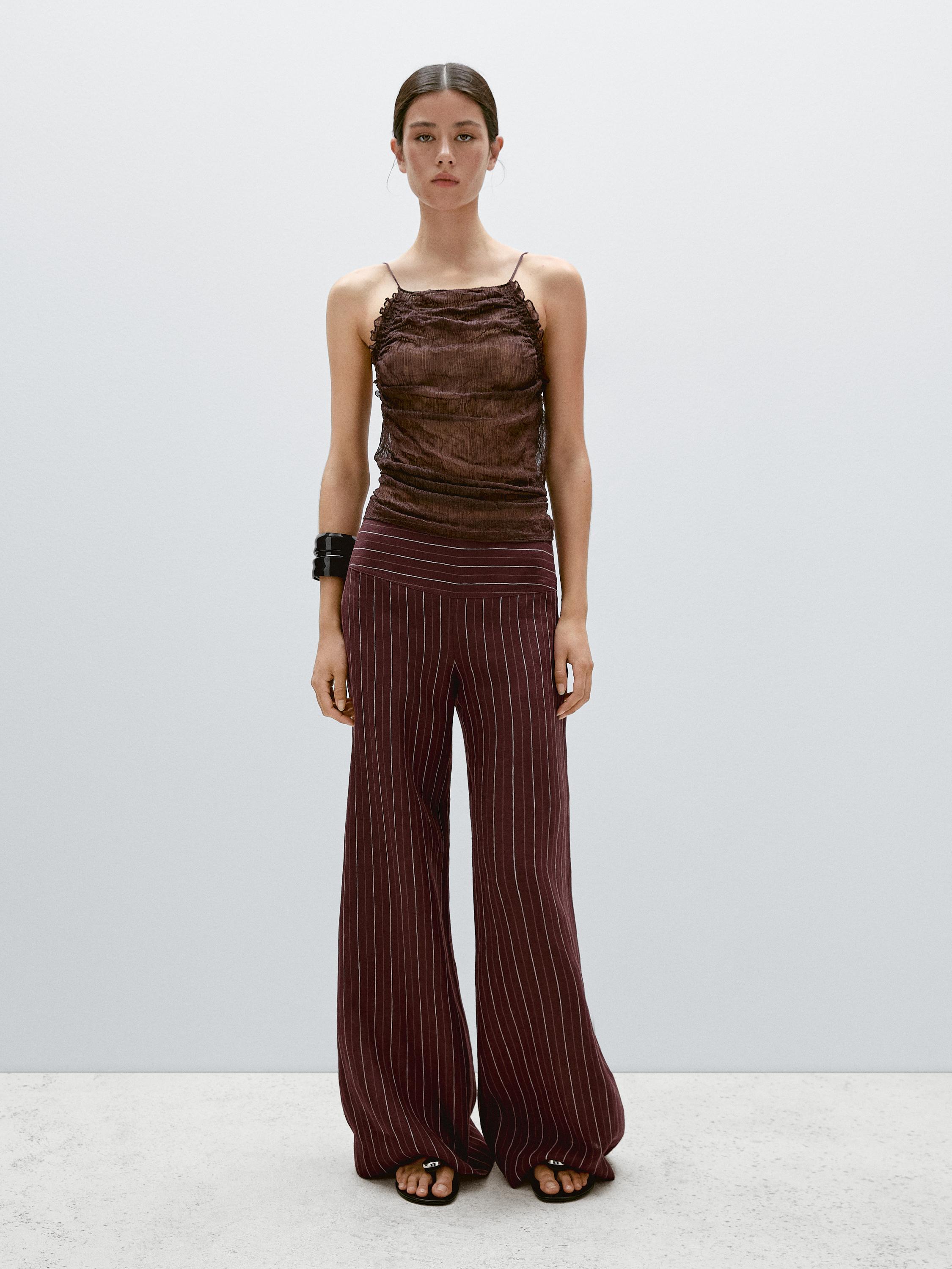 Pantalon large lin taille haute