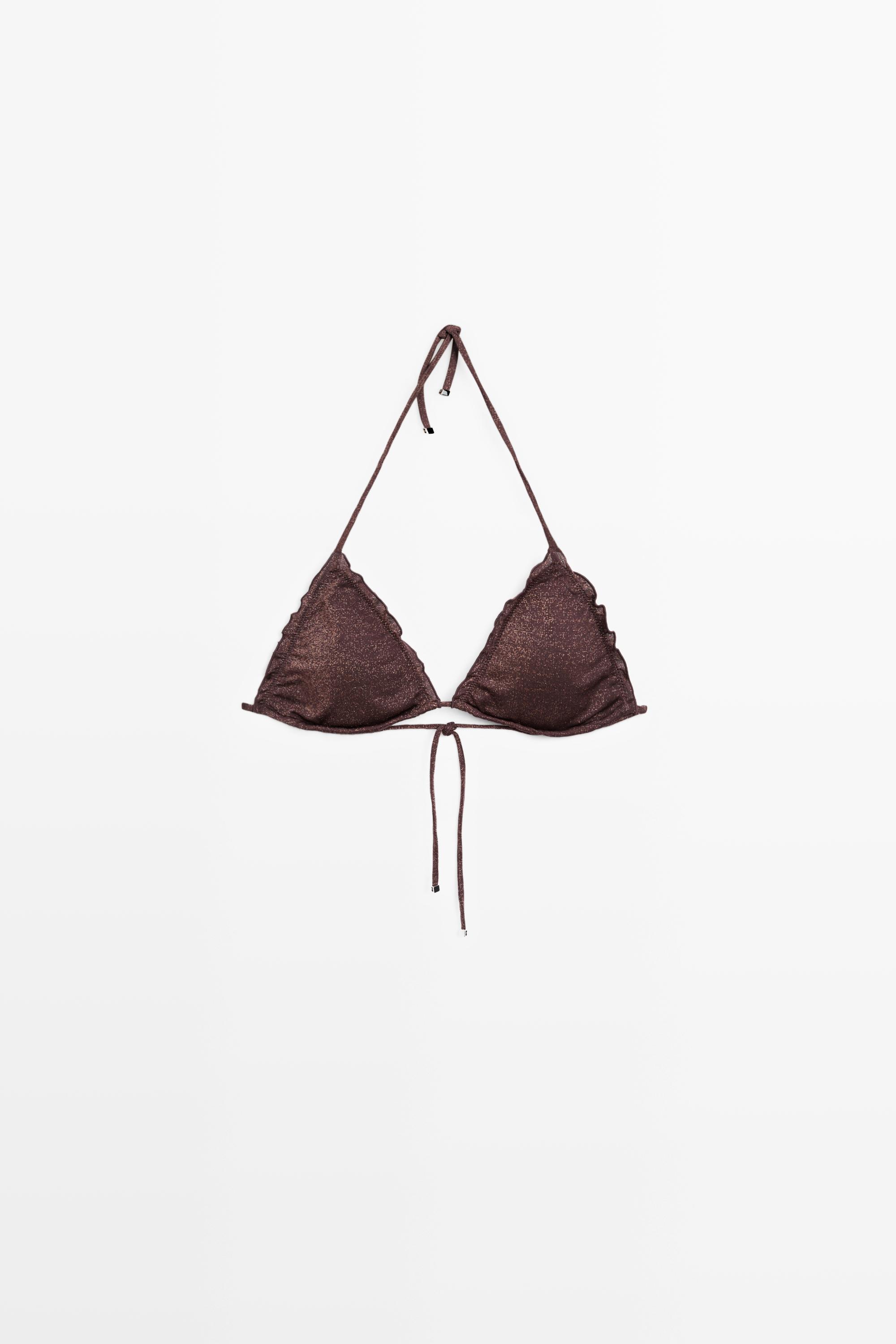 Shimmery ruffled bikini top — BROWN