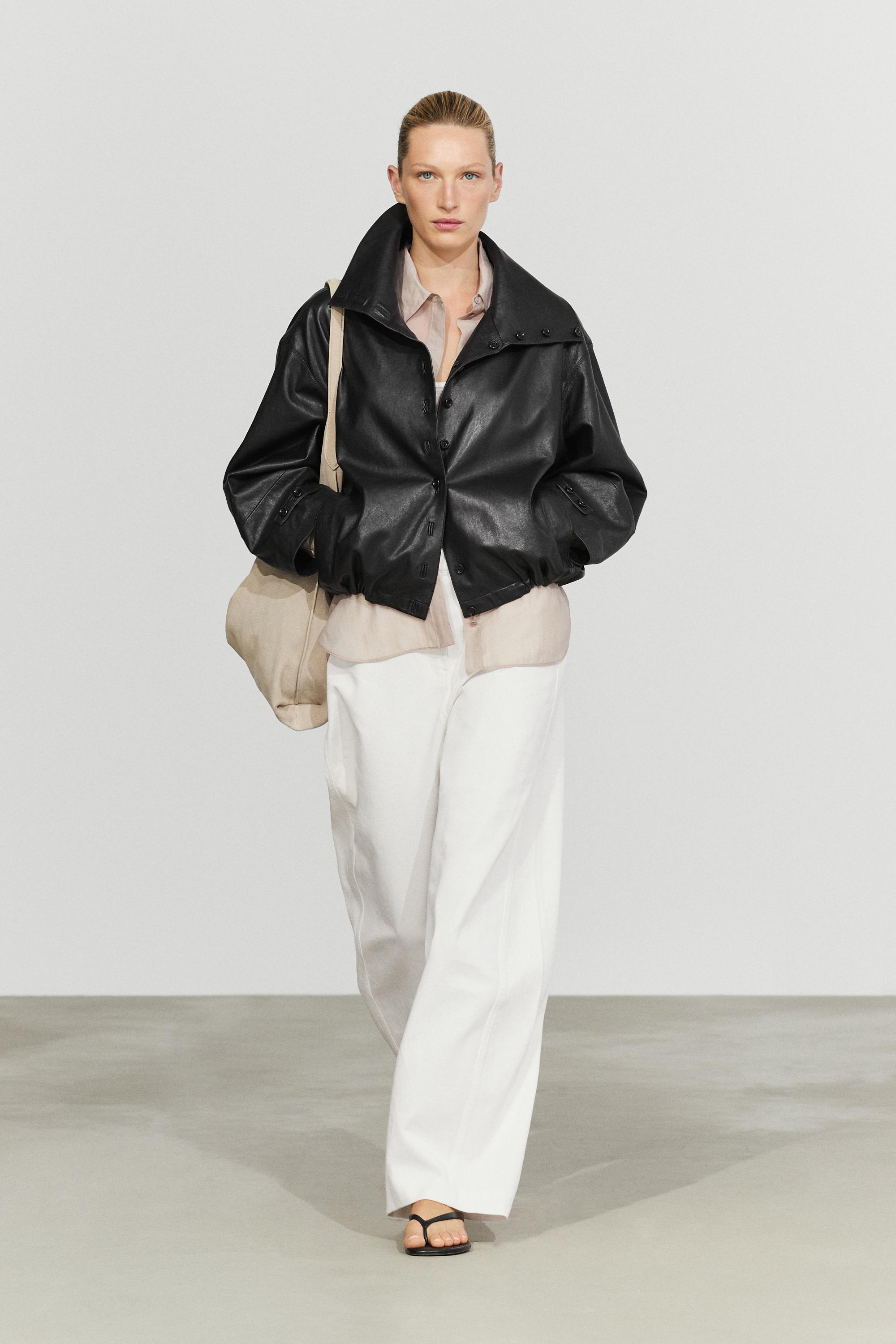 Nappa leather bomber jacket with button detail