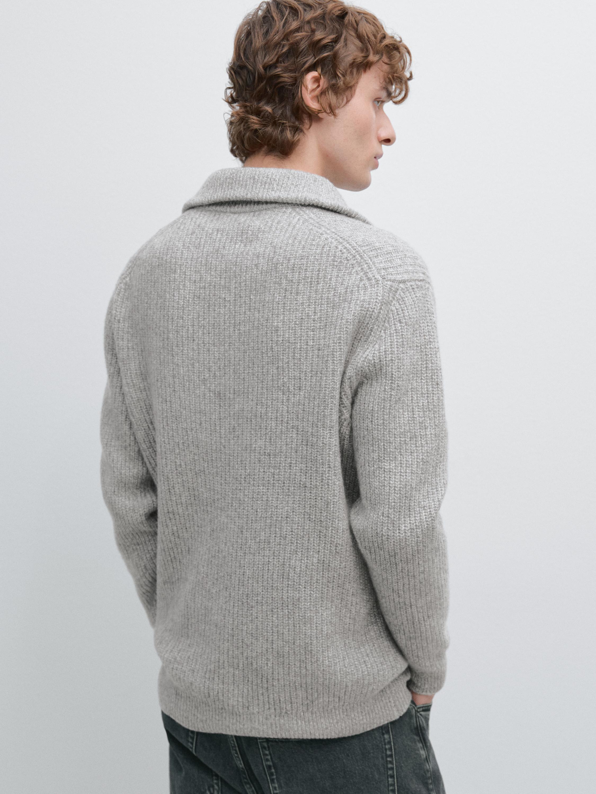Mock Neck Jumper 100% Wool - Anthracite Grey - L - Massimo Dutti - Male