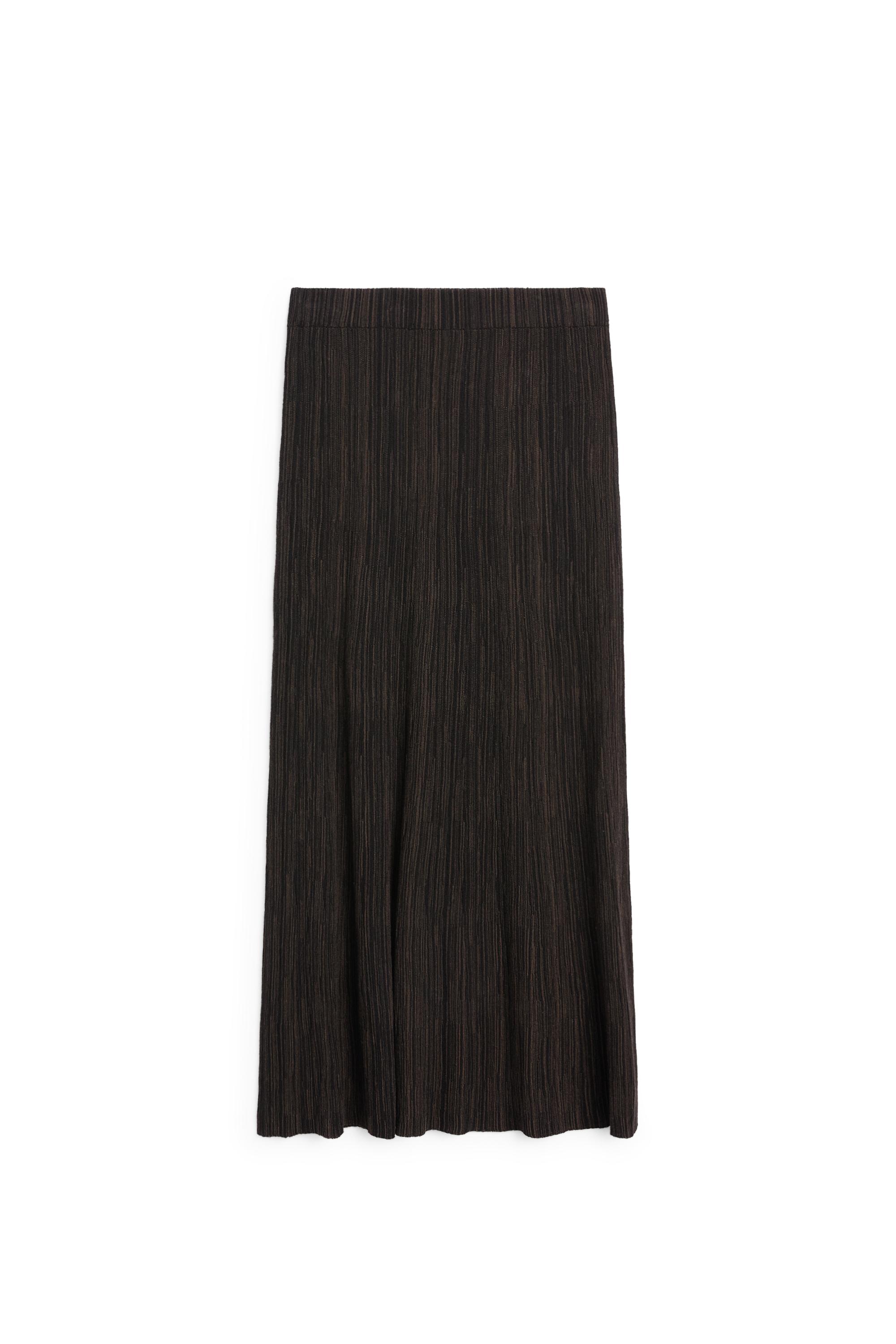 Total look pleated midi skirt with striped detail — Chocolate