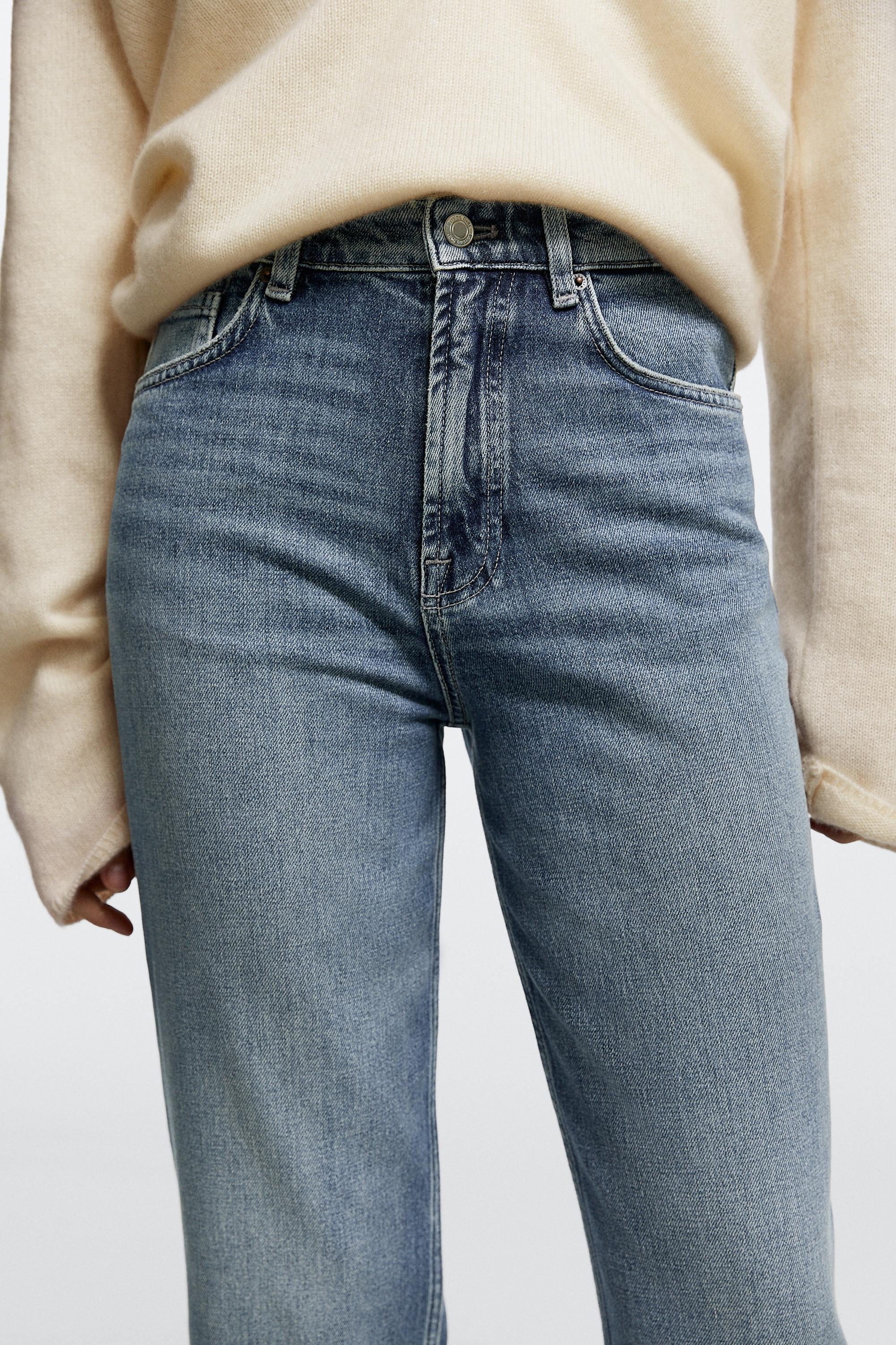High-waist cropped straight-leg jeans — Light Blue