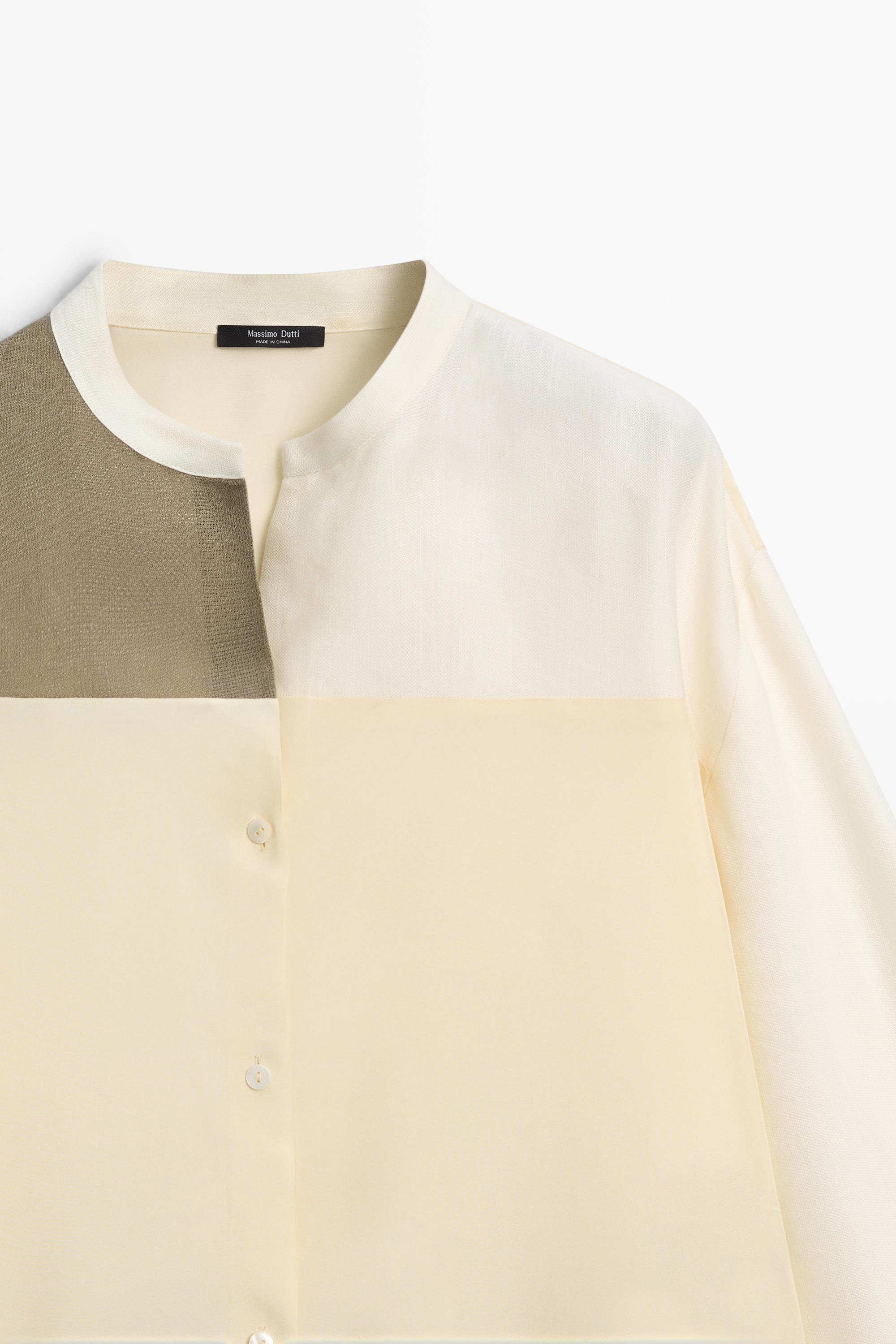 Camicia fluida con colletto con fascetta e contrasti
