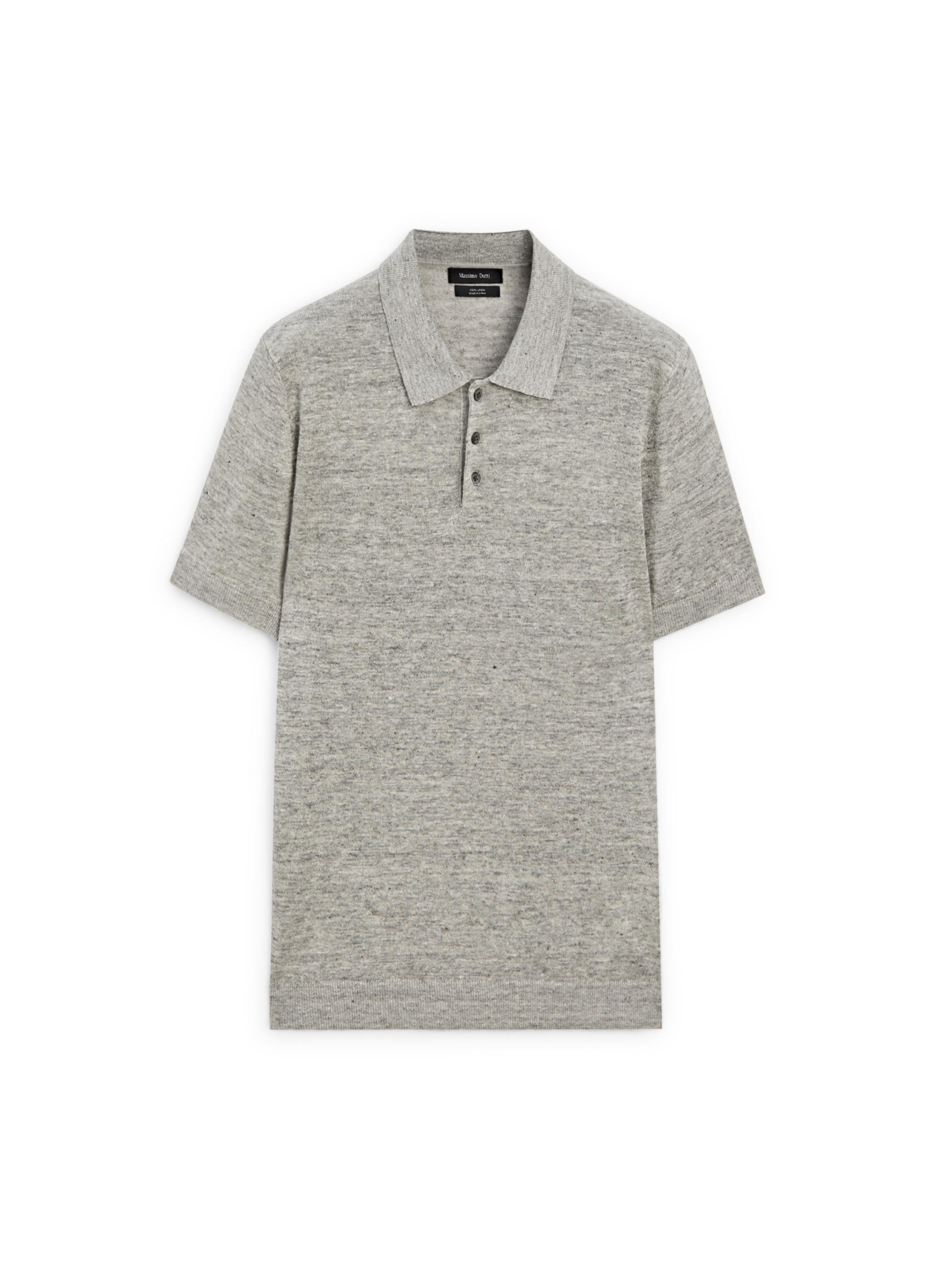 100% linen melange polo shirt — GREY MARL