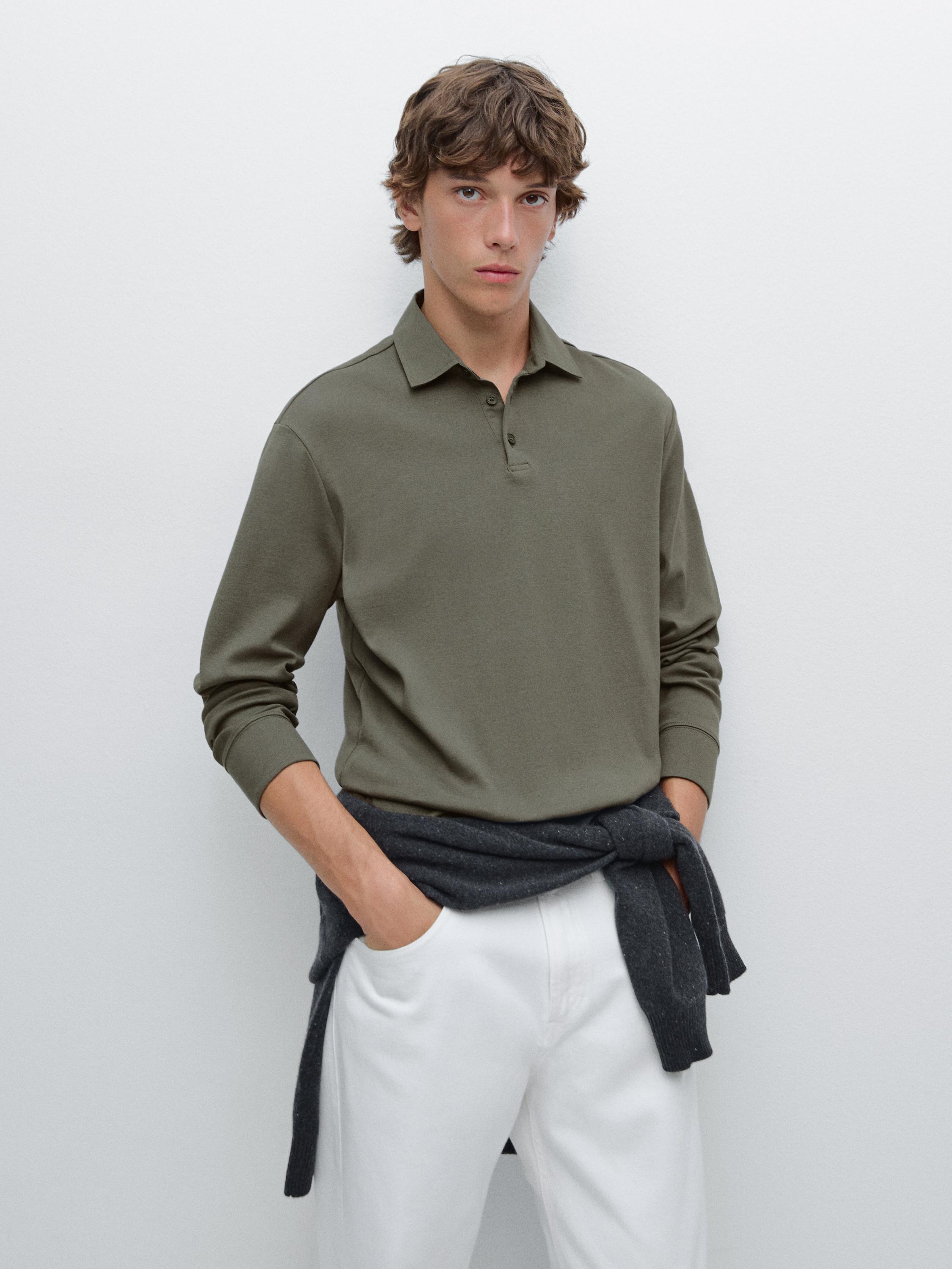 Long sleeve polo shirt with contrast collar
