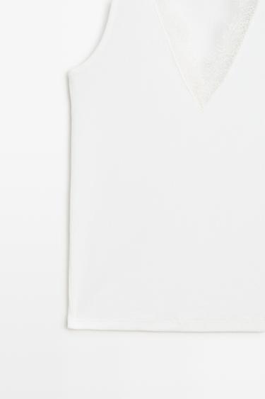 V-neck lace trim camisole top — CREAM 7
