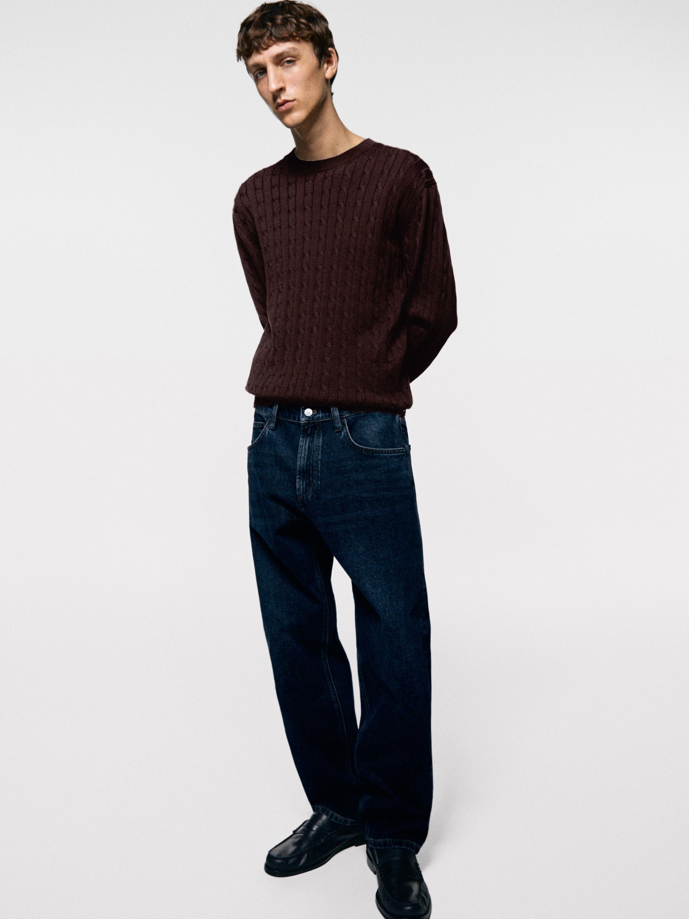 100% cotton cable-knit sweater — BURGUNDY