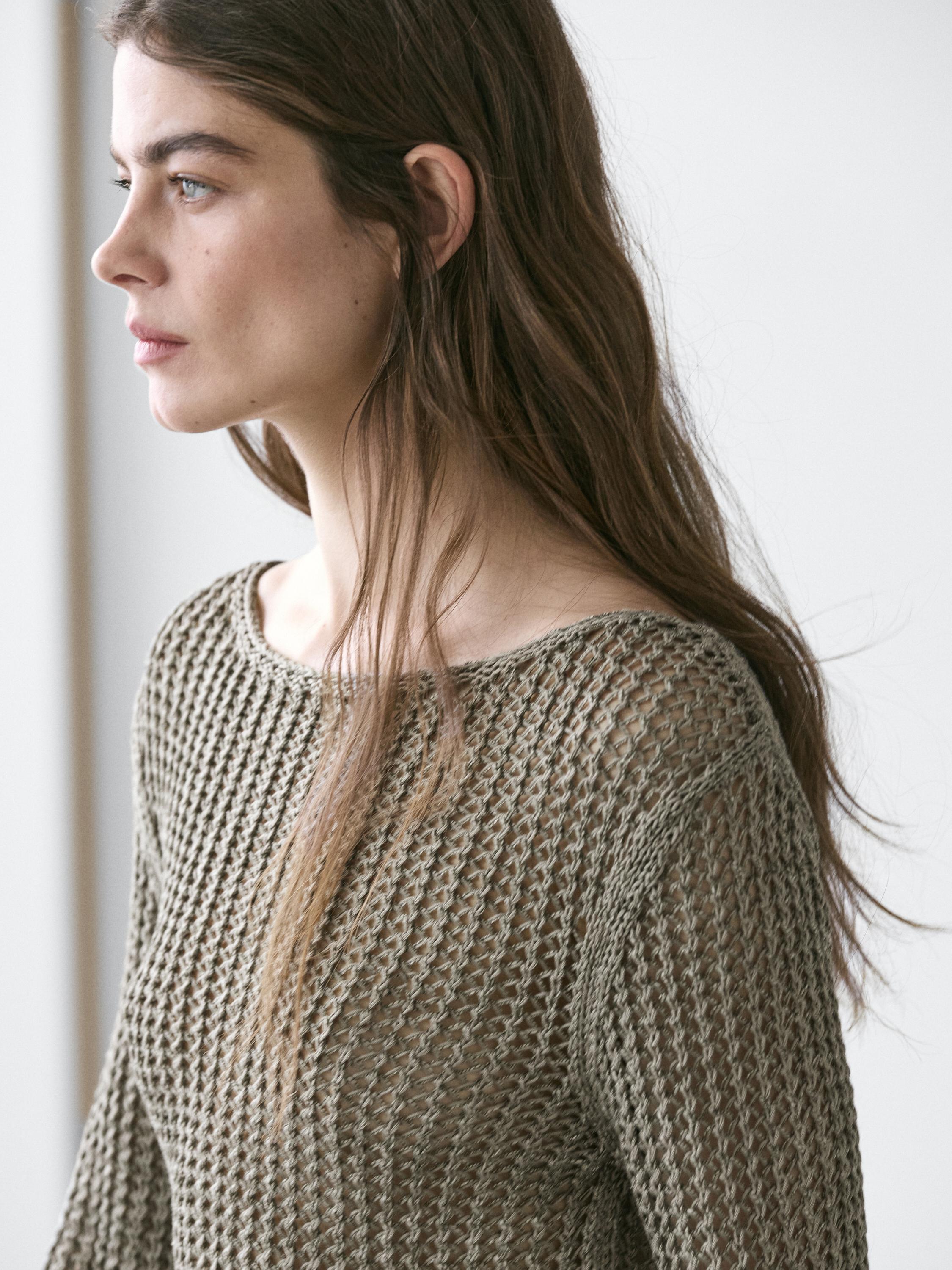 Cotton blend cutwork sweater — Greyish green