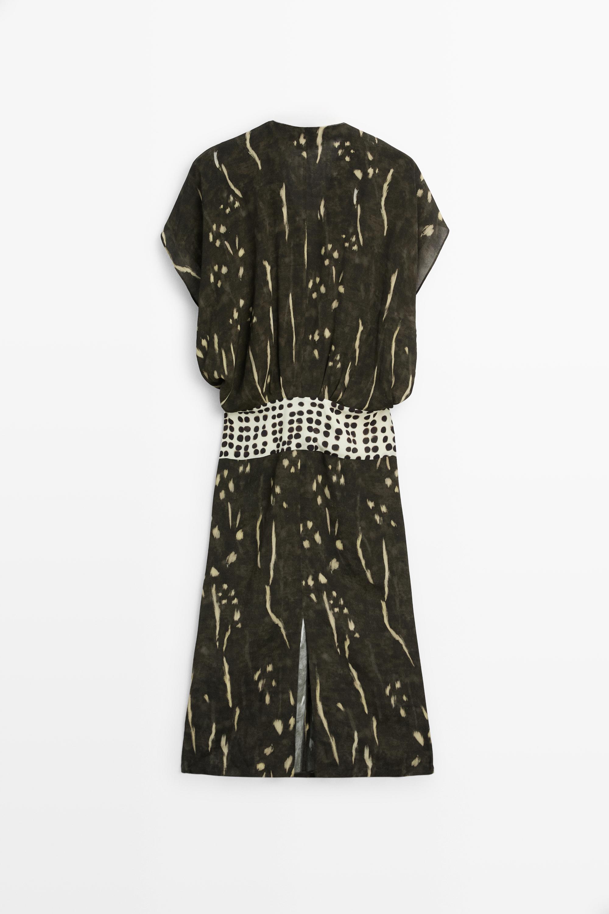 Printed midi dress with sash detail · Khaki · Dress
