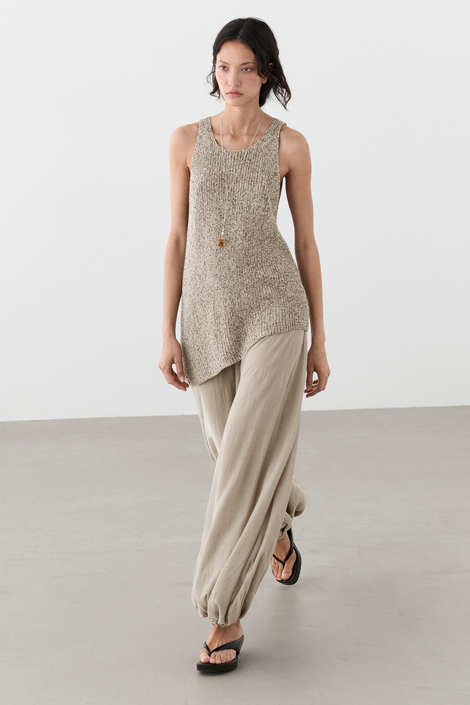 Asymmetric knit top — STONE