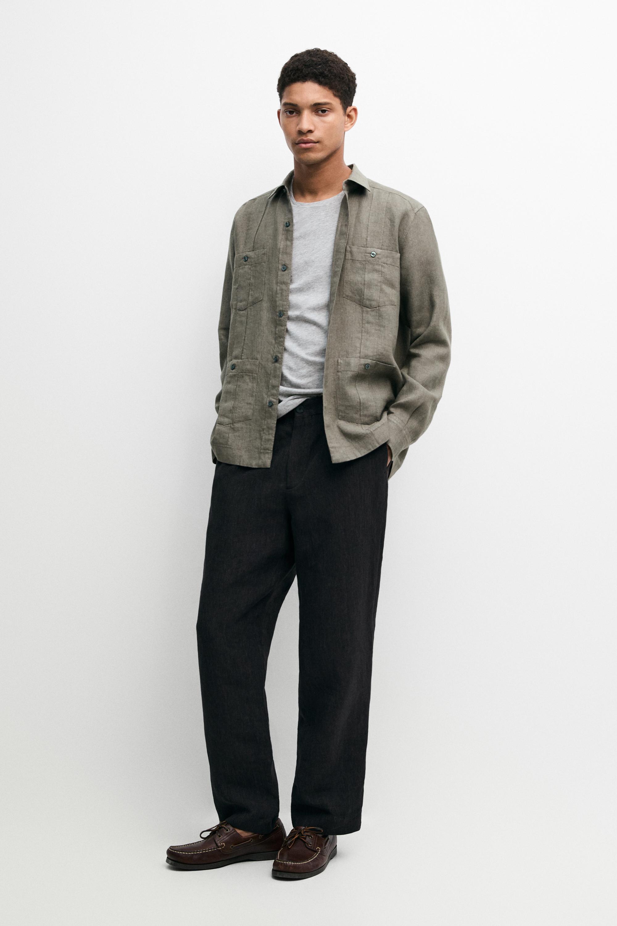 Regular fit 100% linen shirt with pockets