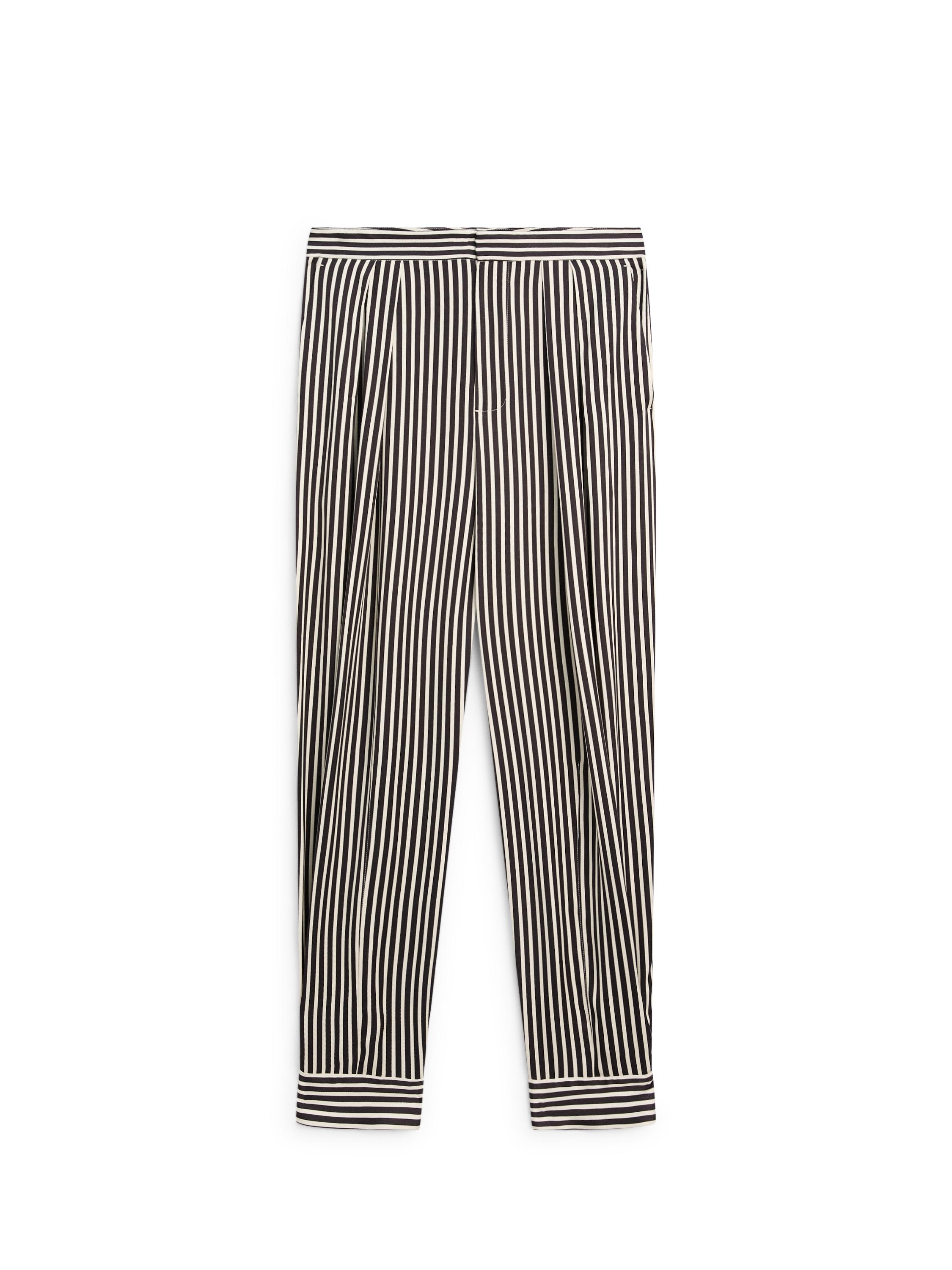 Striped draped pants with darts — BLACK AND WHITE