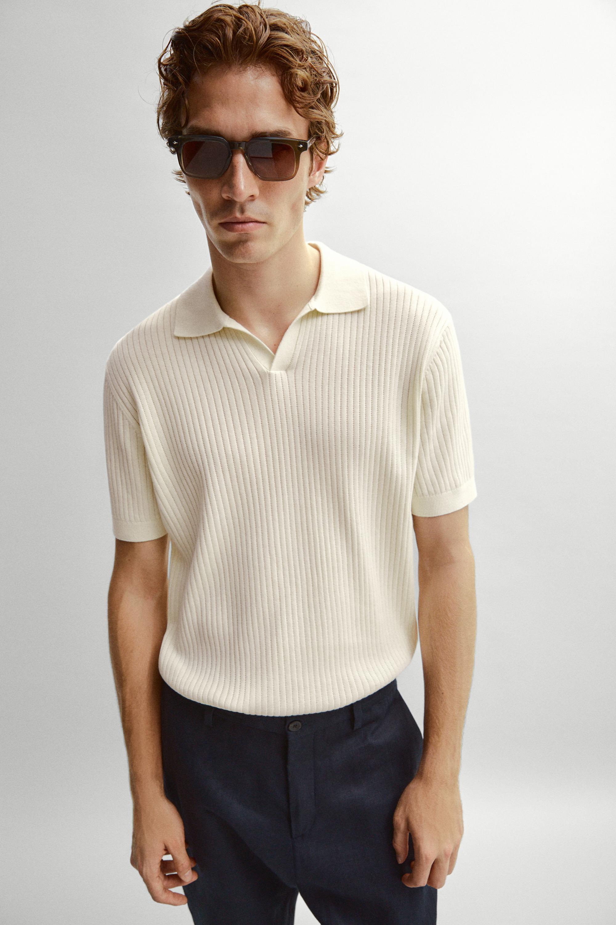 100% cotton ribbed knit polo sweater — Vanilla