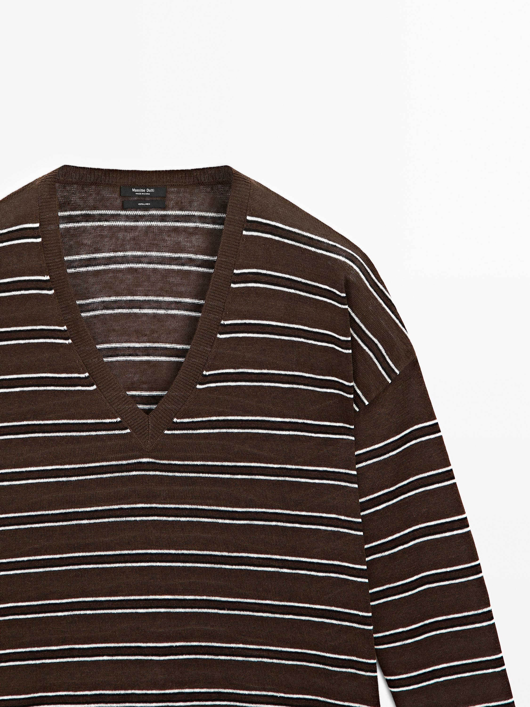 100% linen striped knit sweater