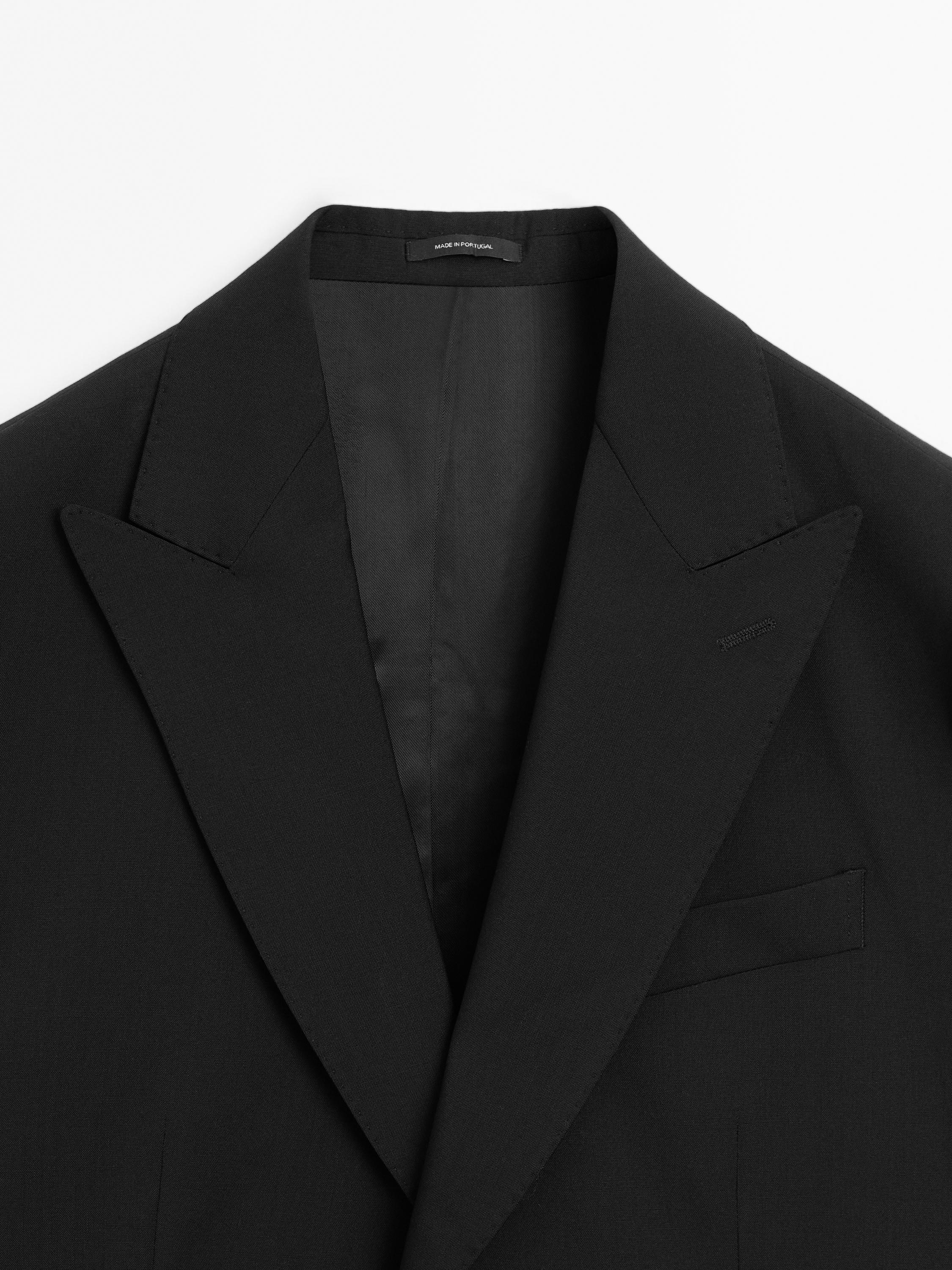 Plain 100% wool suit blazer — BLACK