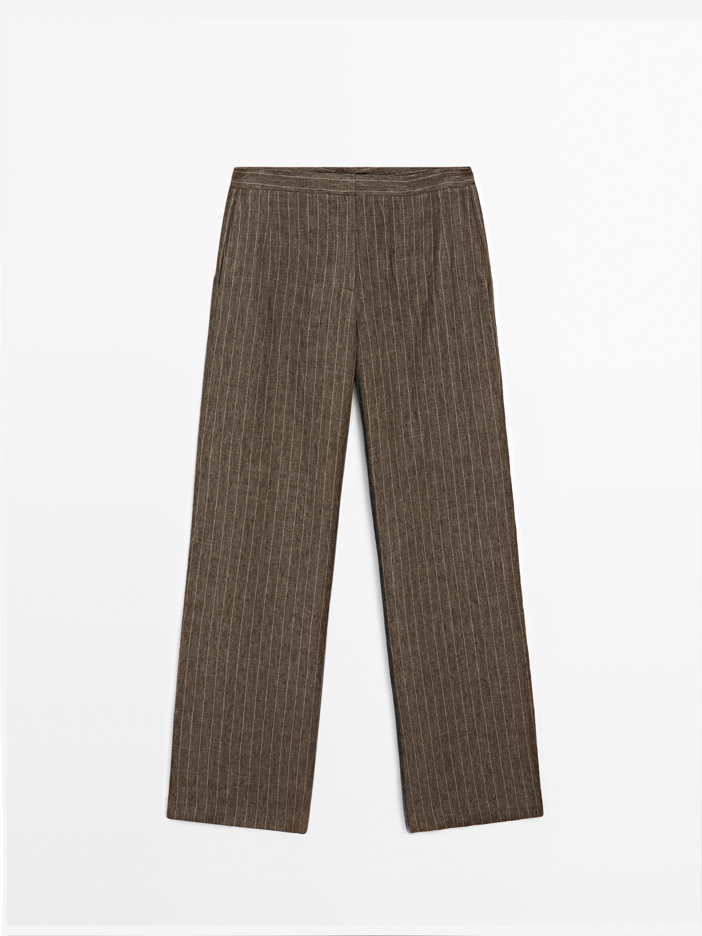 Pantalón traje rayas 100% lino