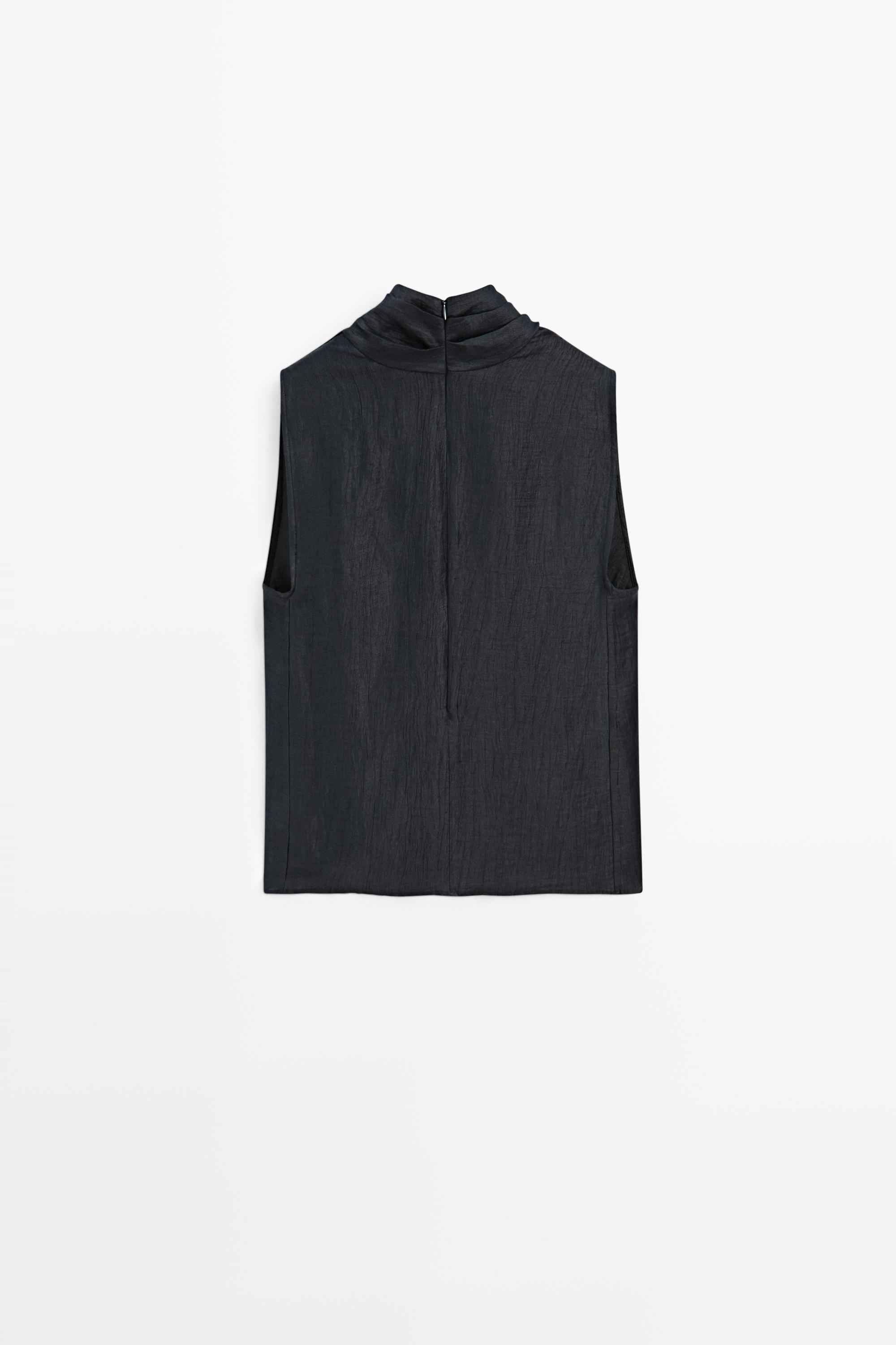 Linen blend sleeveless crossover top — NAVY BLUE