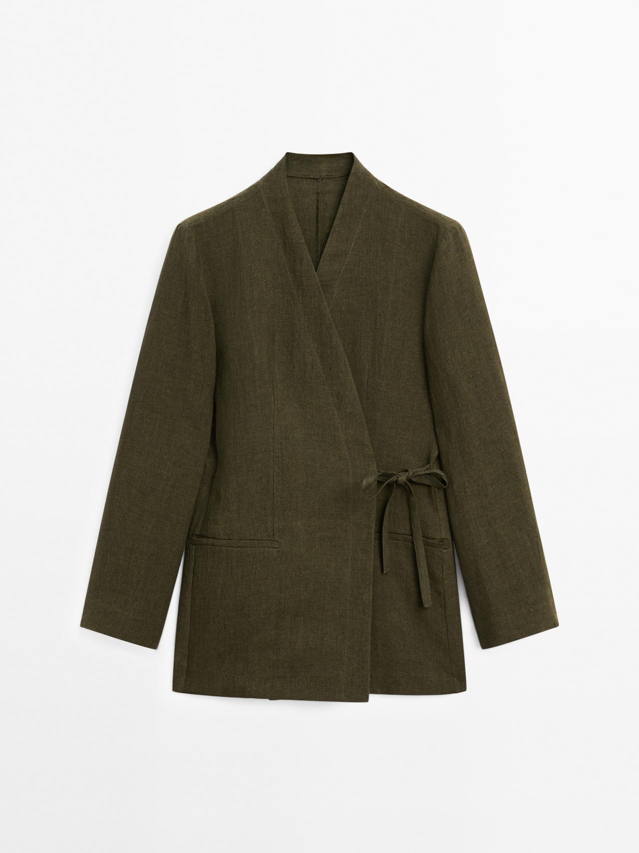 Massimo Dutti - Dame - Kimono I 100 % Hør - Grøn - M